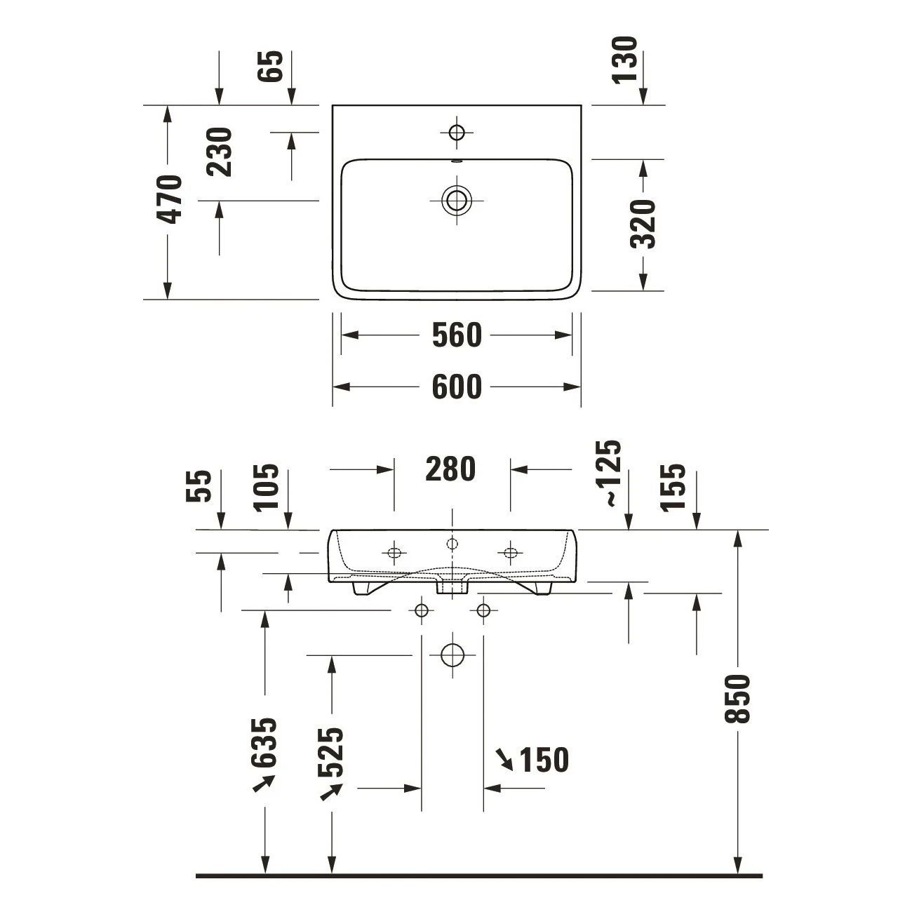 Duravit Qatego Waschtisch 60 x 47 cm geschliffen, 1 Hahnloch Bild 2