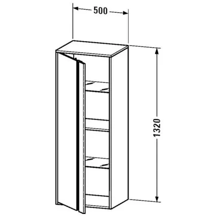 Rysunek techniczny wysokiej szafki z wymiarami, Duravit