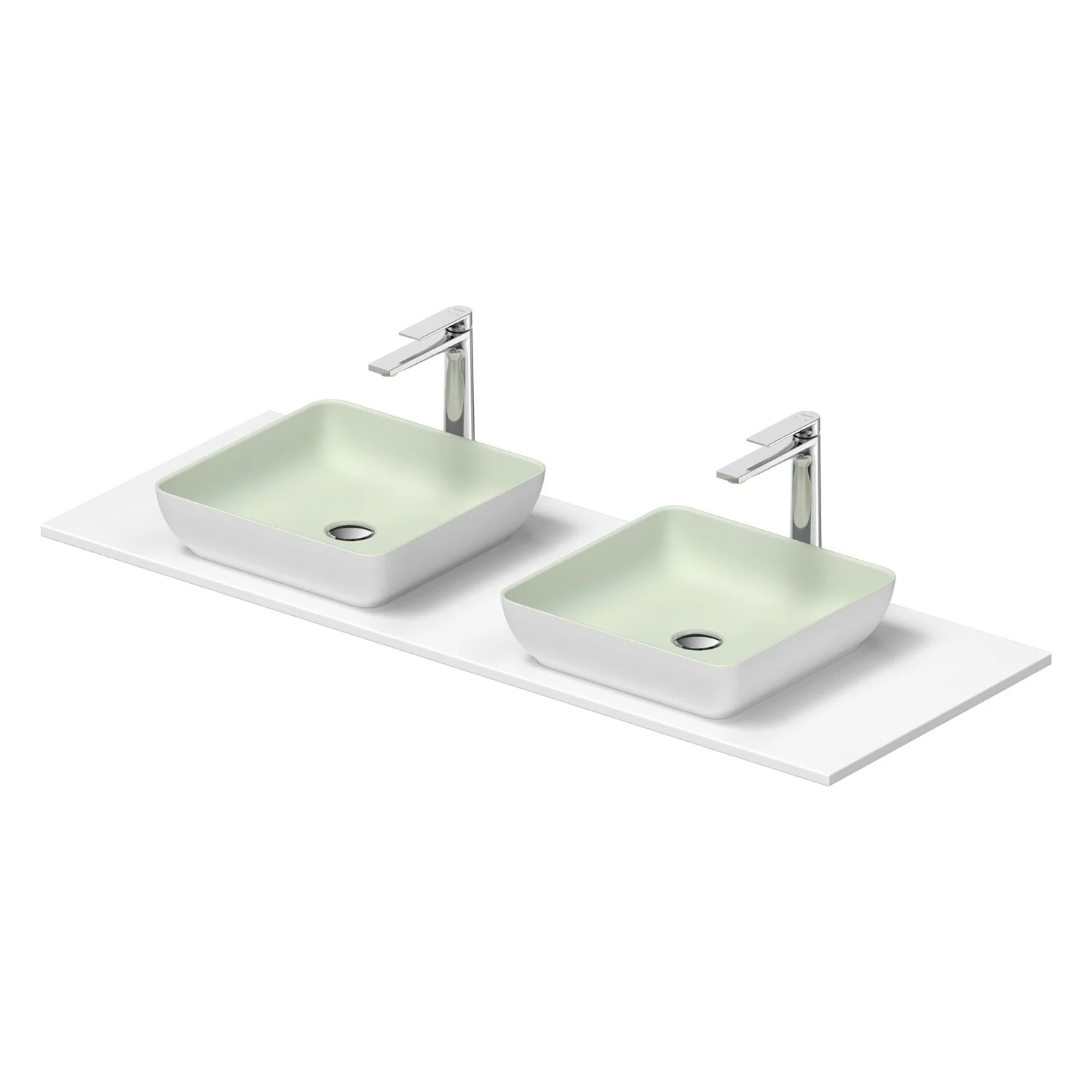 Podwójna umywalka z miętowymi misami i bateriami, Duravit