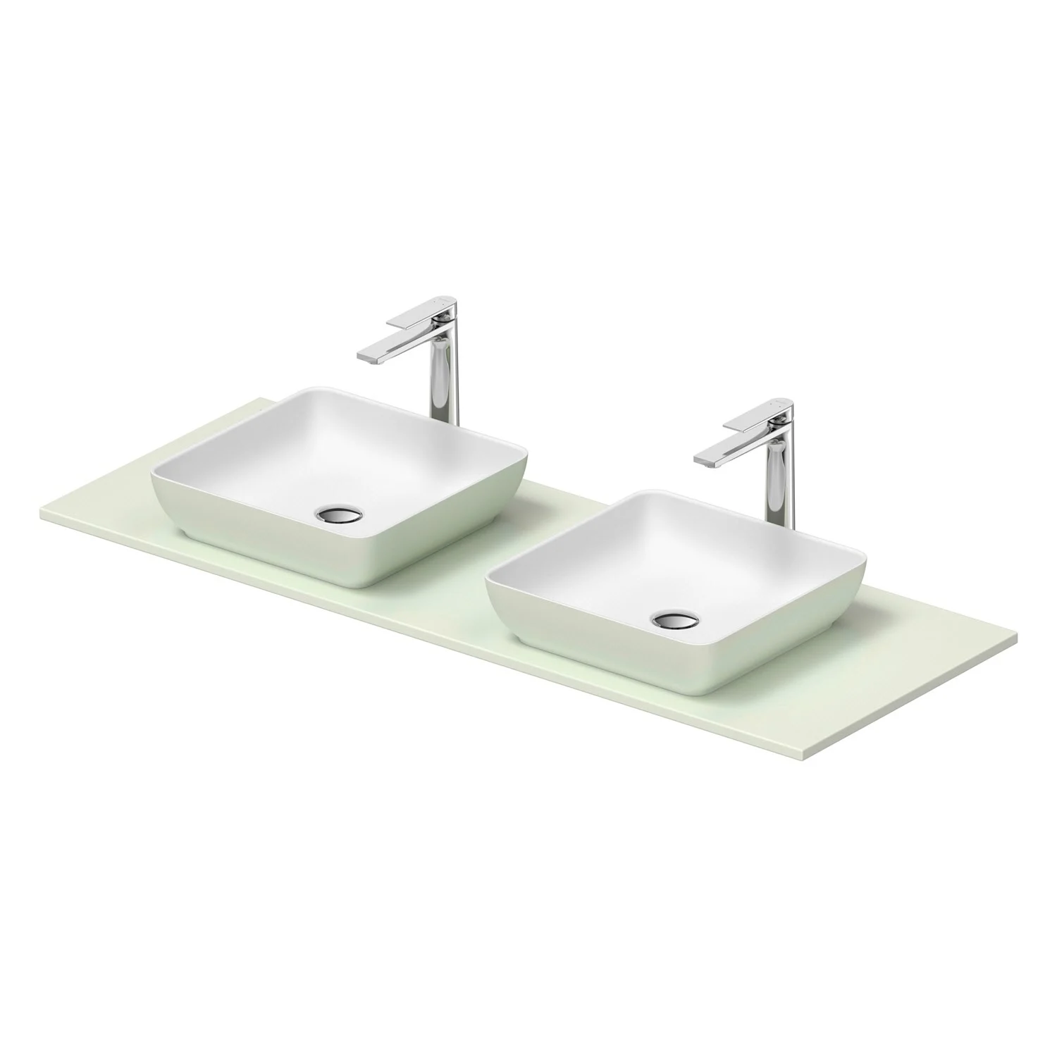 Podwójna umywalka z białymi misami i bateriami, Duravit