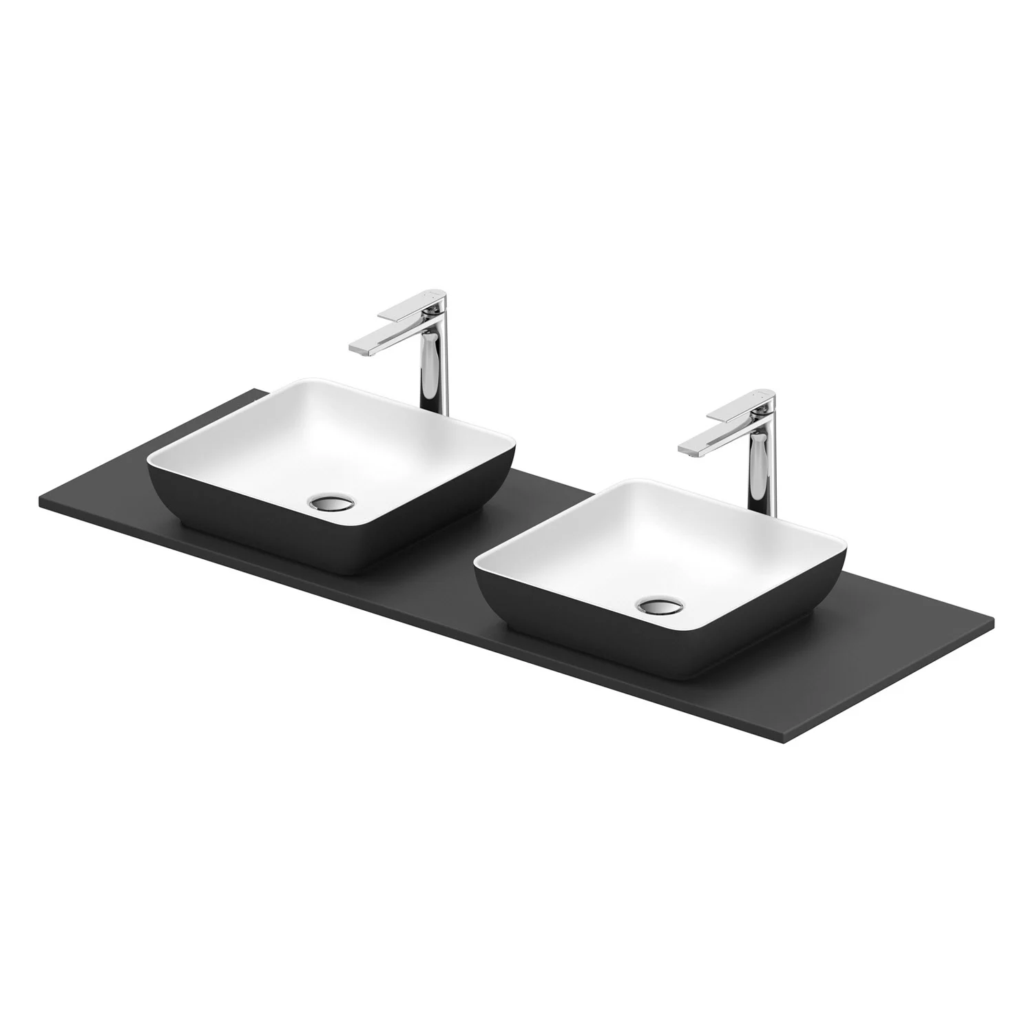 Podwójna umywalka z czarnymi misami i bateriami, Duravit