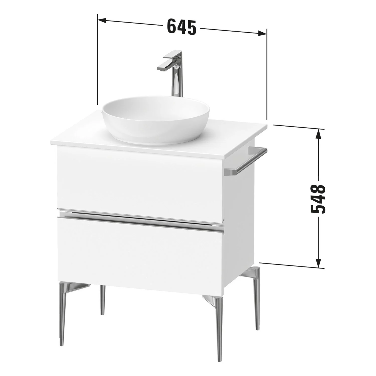 Rysunek techniczny szafki umywalkowej z wymiarami, Duravit