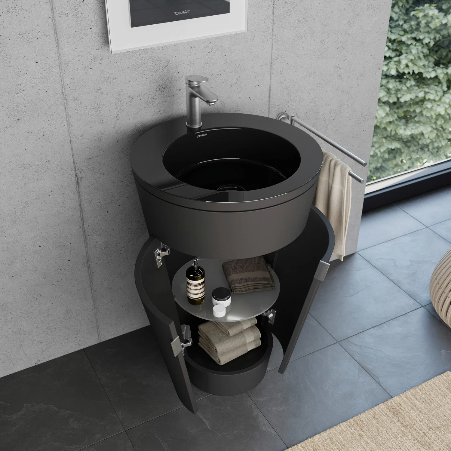 Umywalka z otwartą szafką w łazience, Duravit