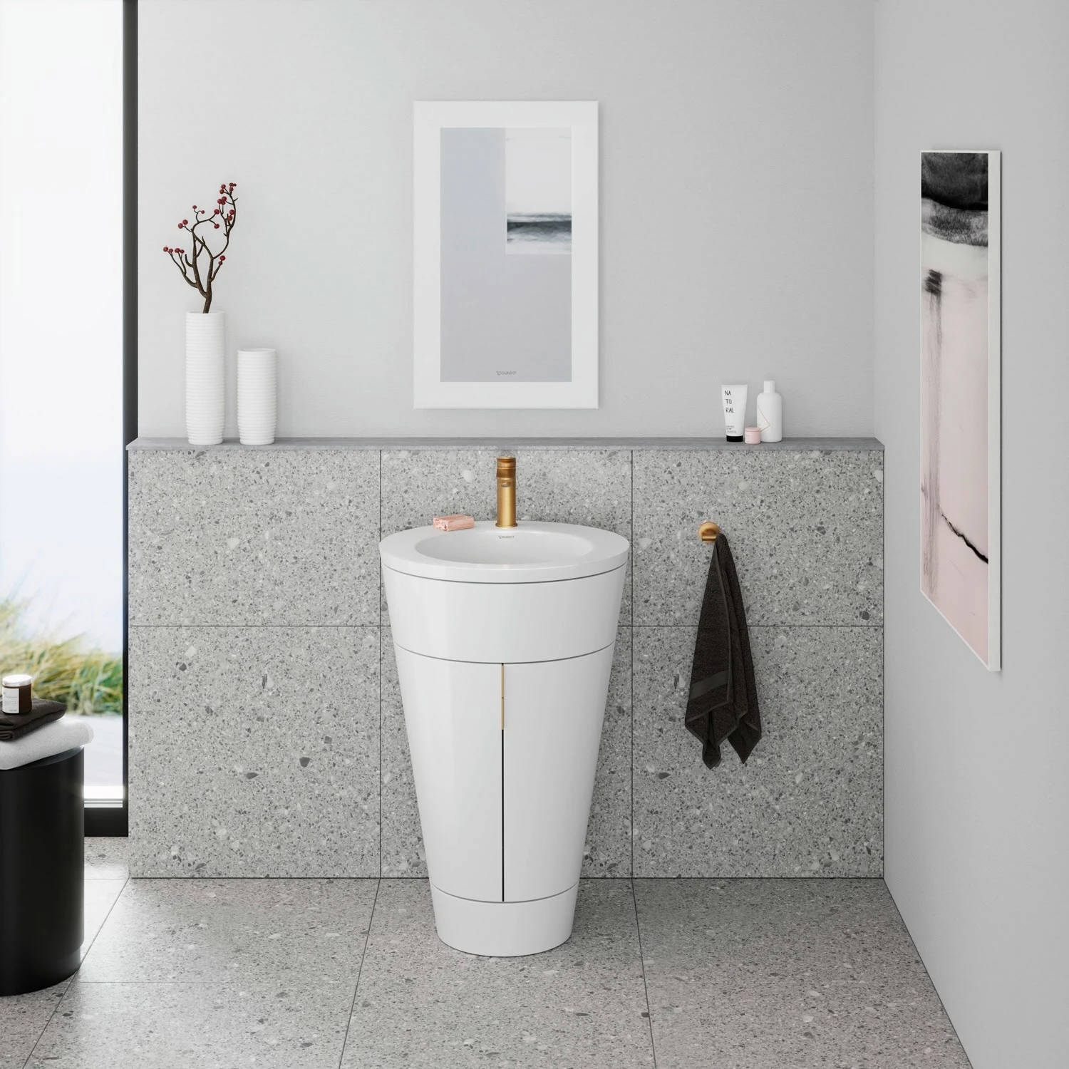 Biała umywalka z szafką w łazience, Duravit