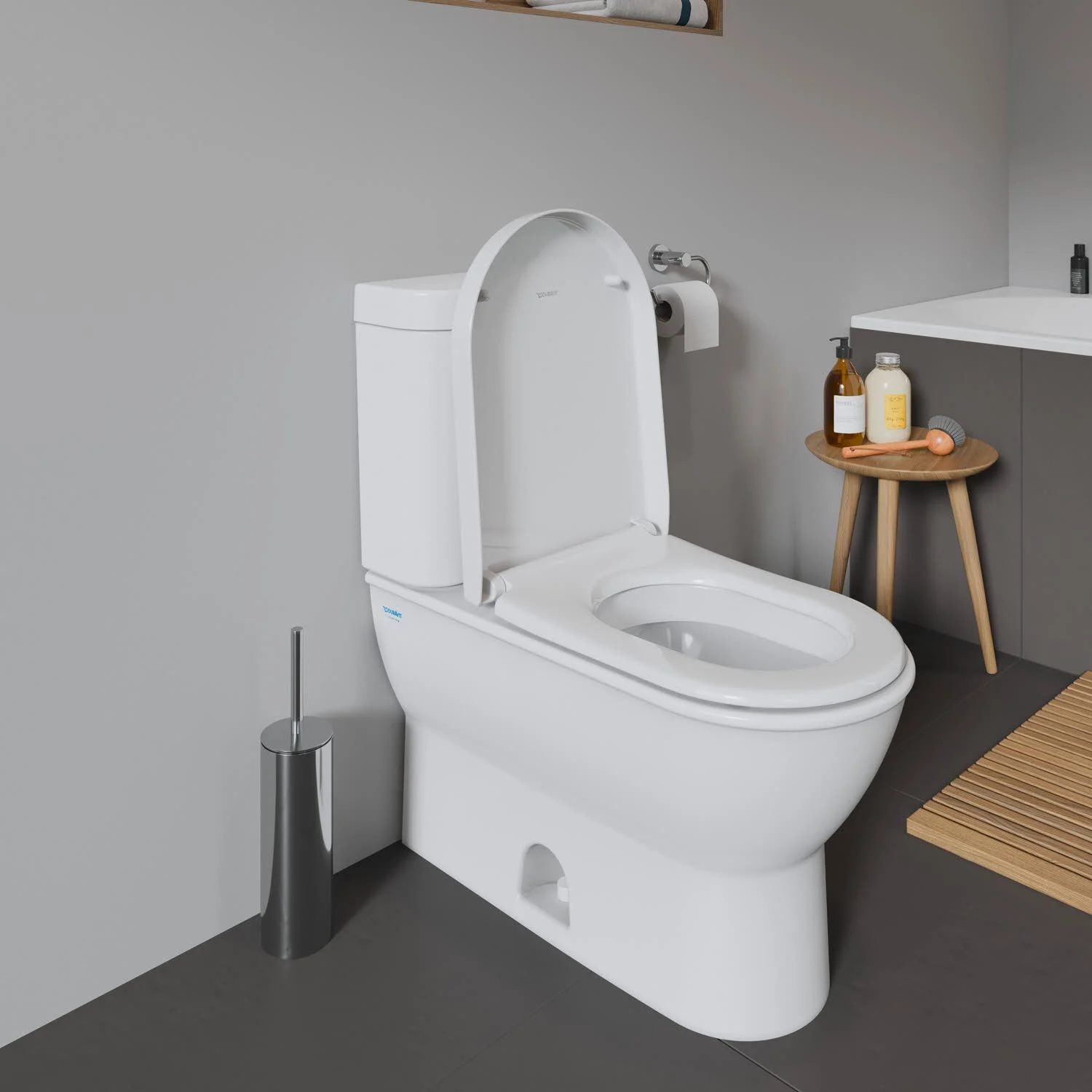Toaleta z otwartą pokrywą w łazience, Duravit