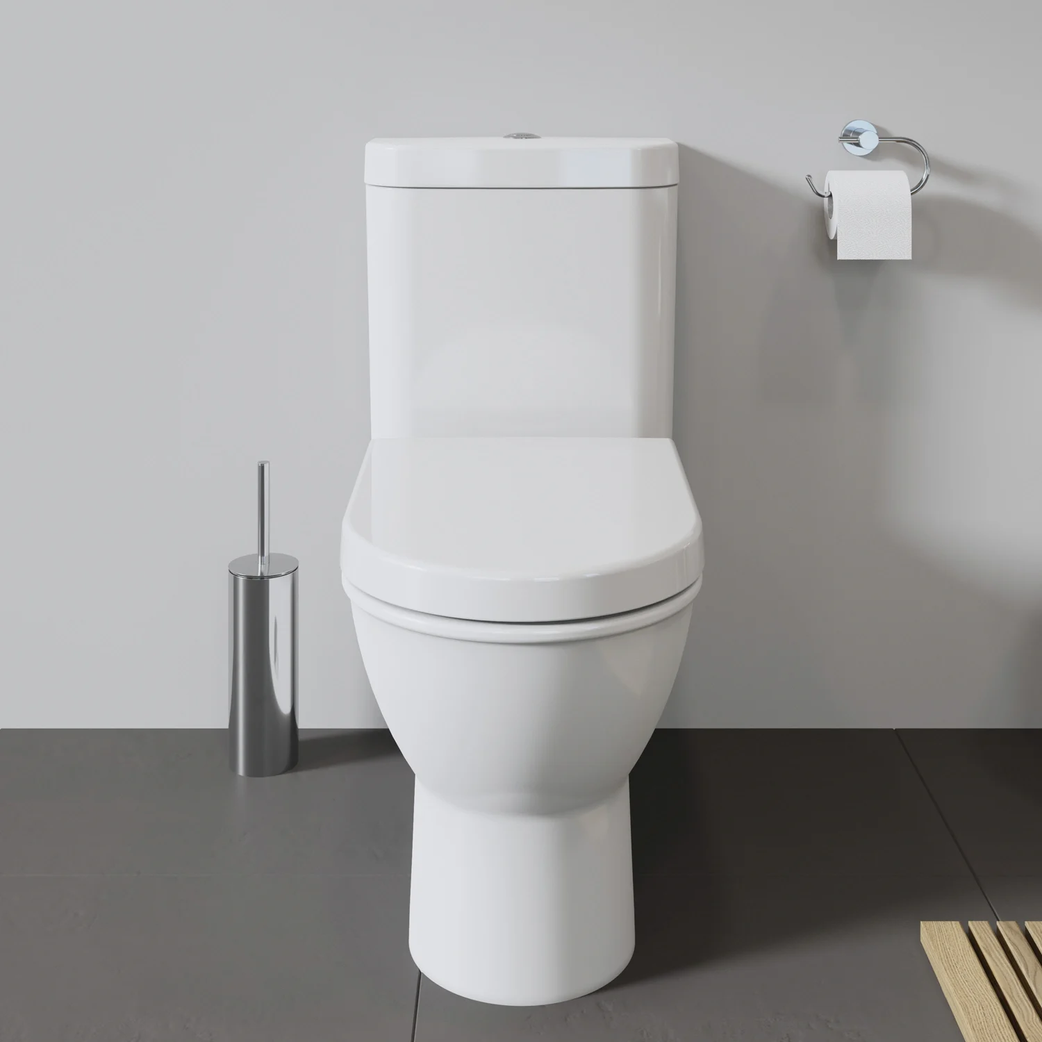 Biała toaleta z uchwytem na papier toaletowy w łazience, Duravit