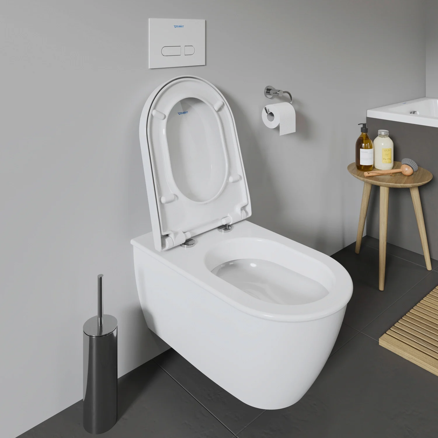 Zbliżenie białej deski sedesowej w łazience, Duravit
