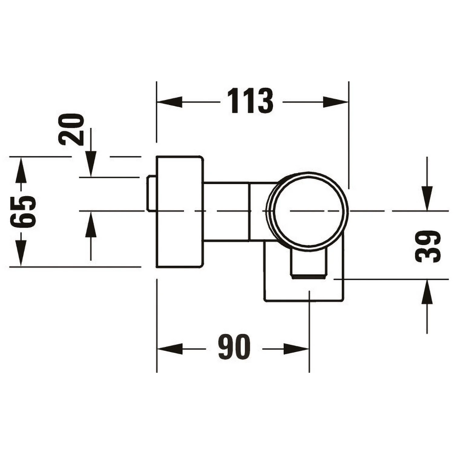 Rysunek techniczny mieszacza prysznicowego z wymiarami, Duravit
