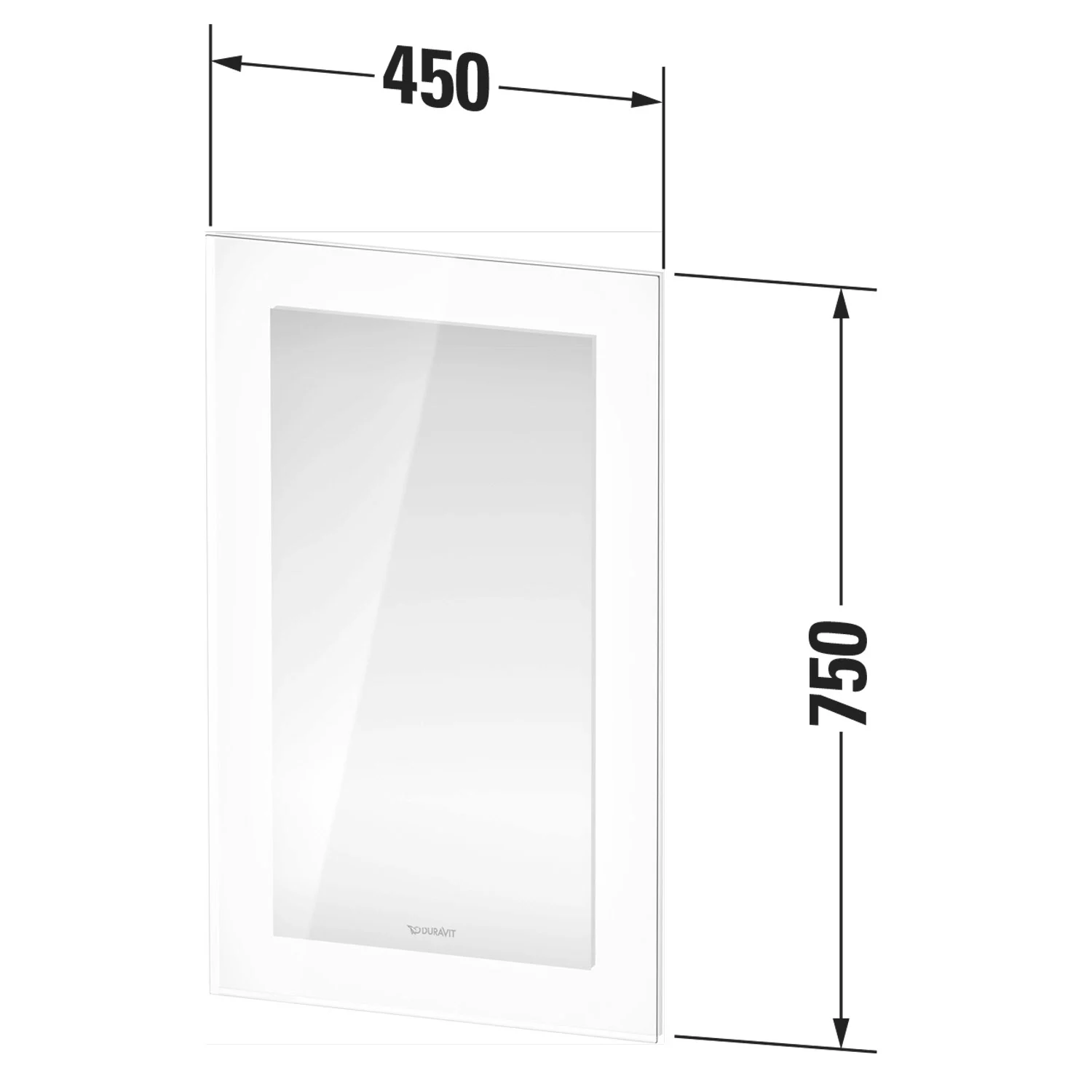 Rysunek techniczny prostokątnego lustra z wymiarami, Duravit