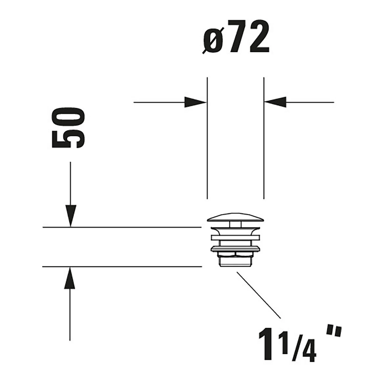 Rysunek techniczny zaworu trzpieniowego z wymiarami, Duravit