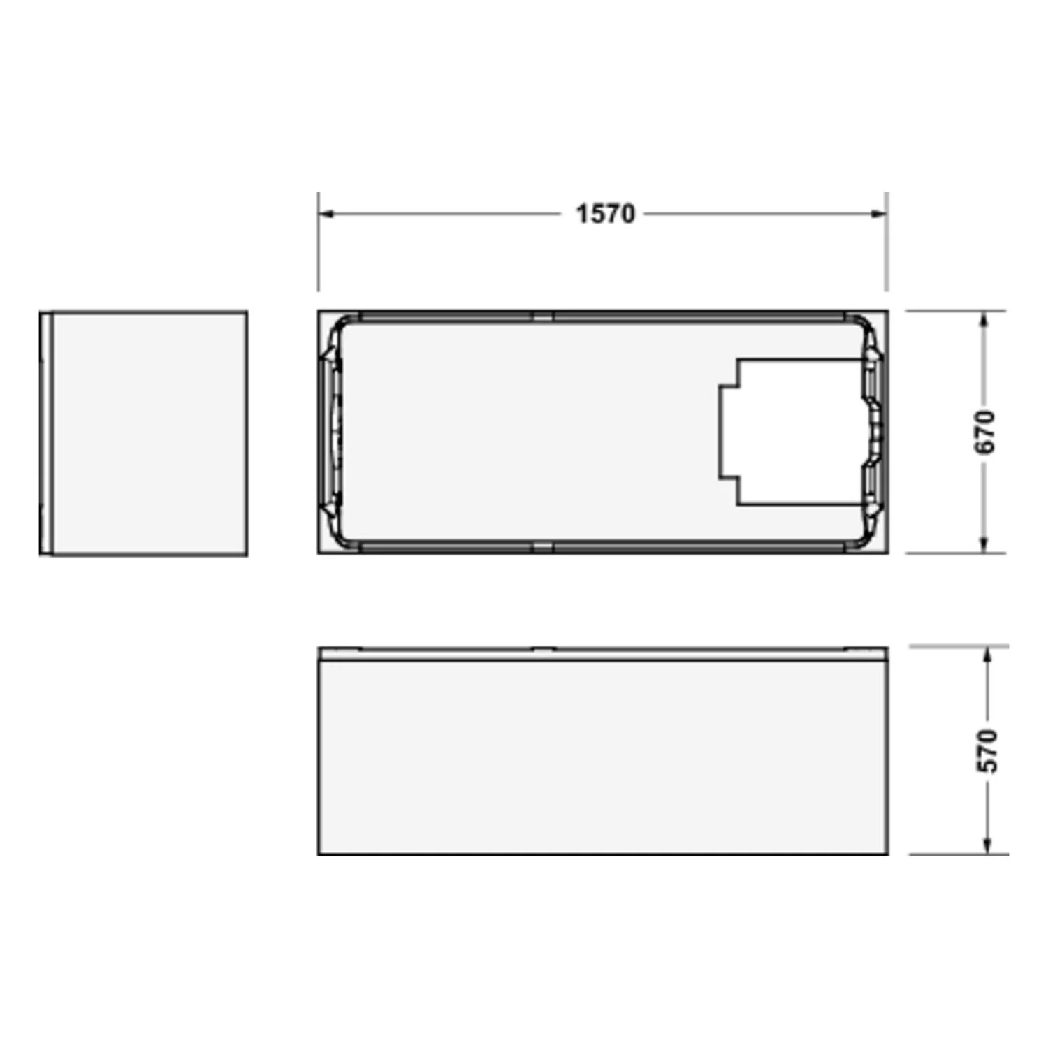 Rysunek techniczny nośnika wanny, Duravit