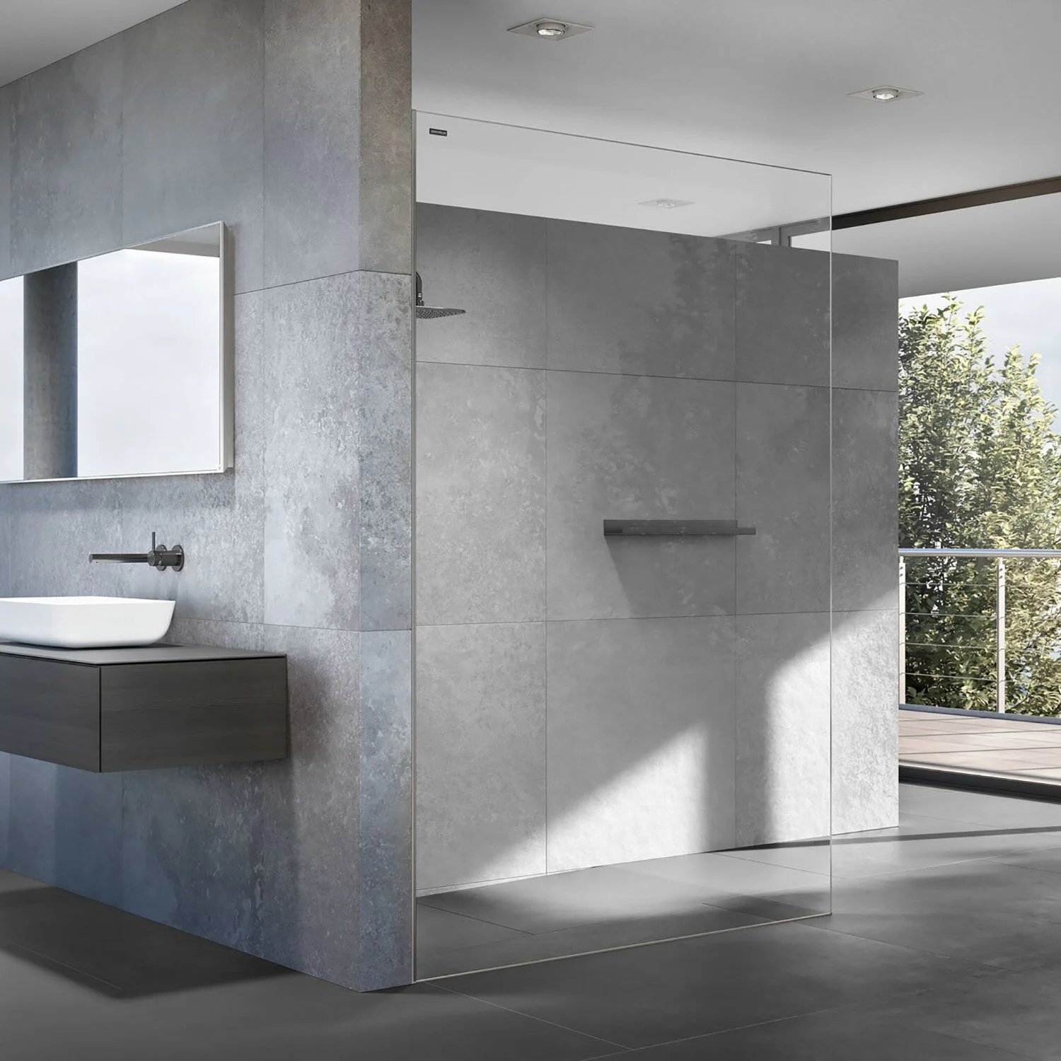 DUSCHOLUX Air 2 Walk-In Duschwand, Anschlag rechts mit Aufputz Wandprofil, Maßanfertigung bis 120 x 220 cm