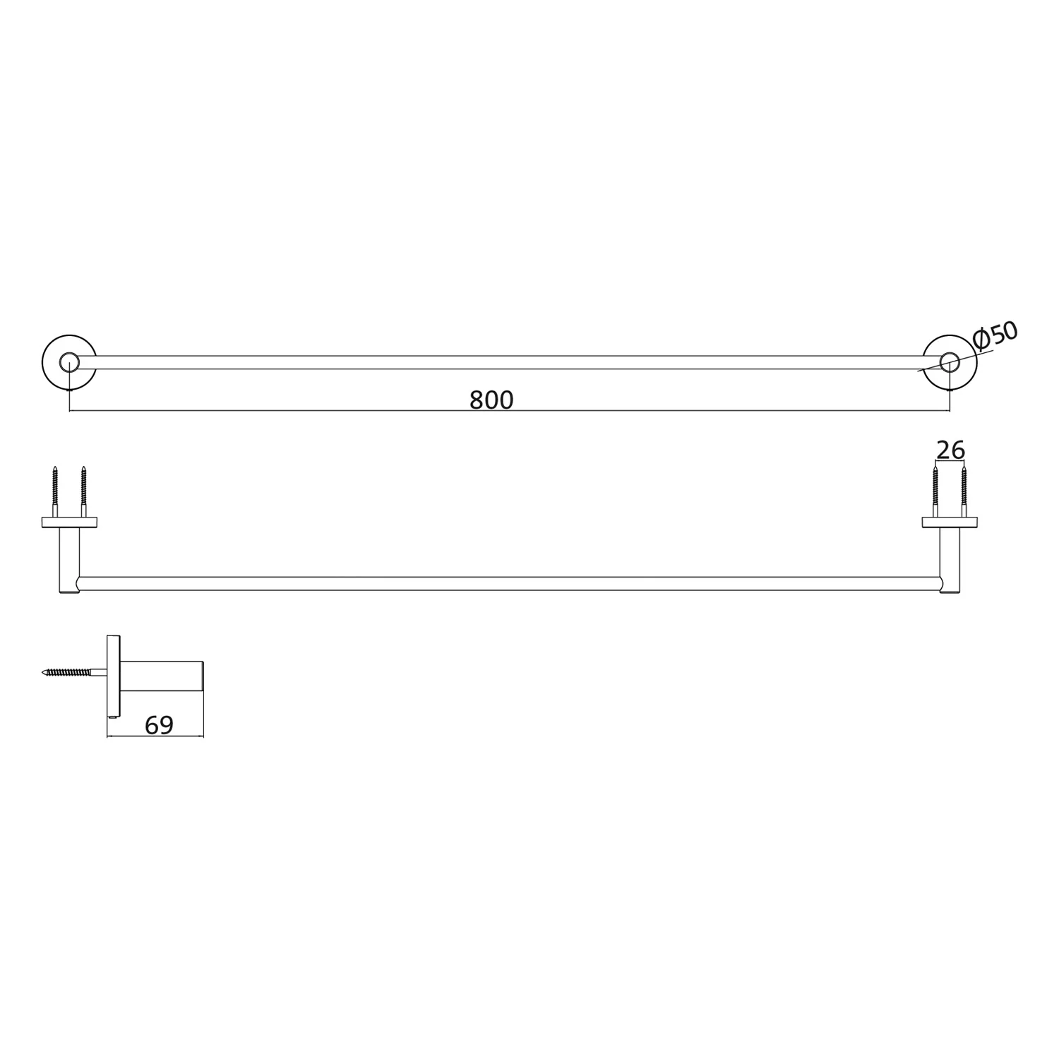 Rysunek techniczny uchwytu na ręczniki 800 mm, Emco