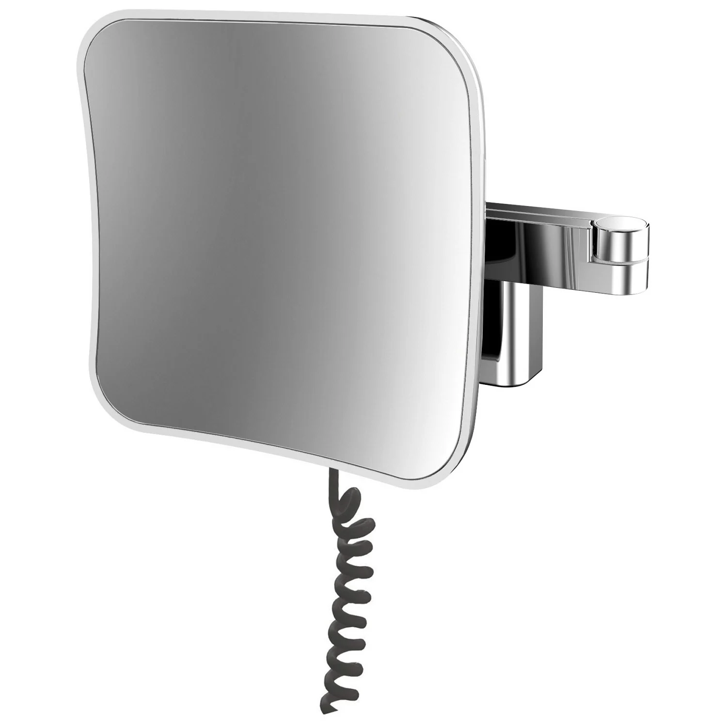 Emco Evo LED Rasier- und Kosmetikspiegel mit Spiralkabel und Stecker mit 5-fach Vergrößerung