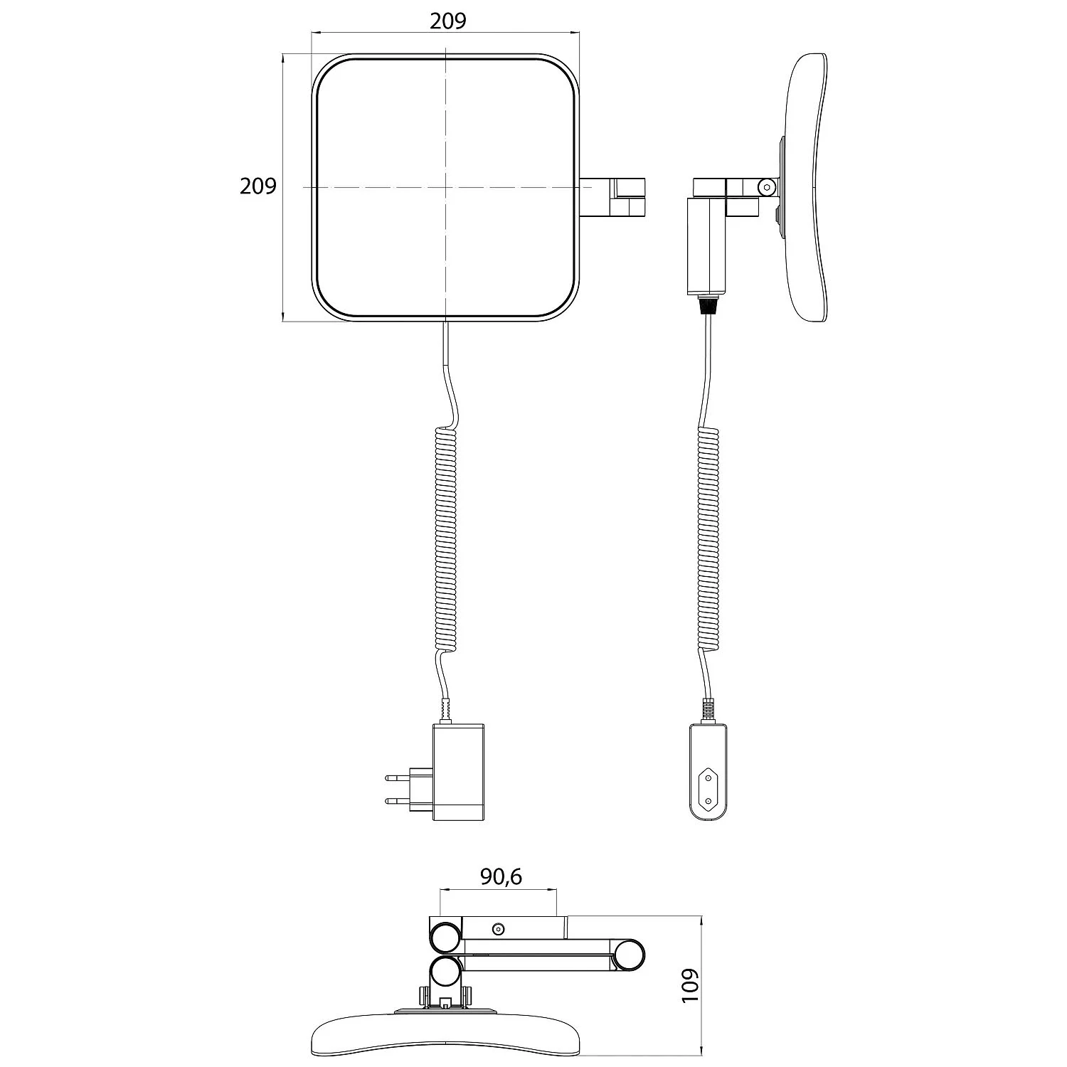 Emco Evo LED Rasier- und Kosmetikspiegel mit Spiralkabel und Stecker mit 5-fach Vergrößerung Bild 4
