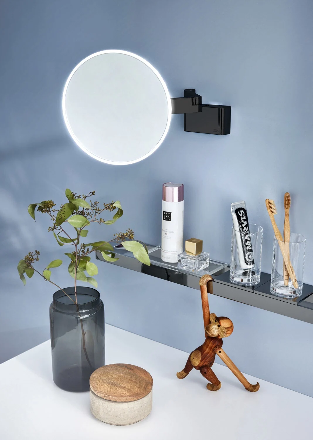 Emco Evo LED Rasier- und Kosmetikspiegel mit Spiralkabel und Stecker, rund Bild 6