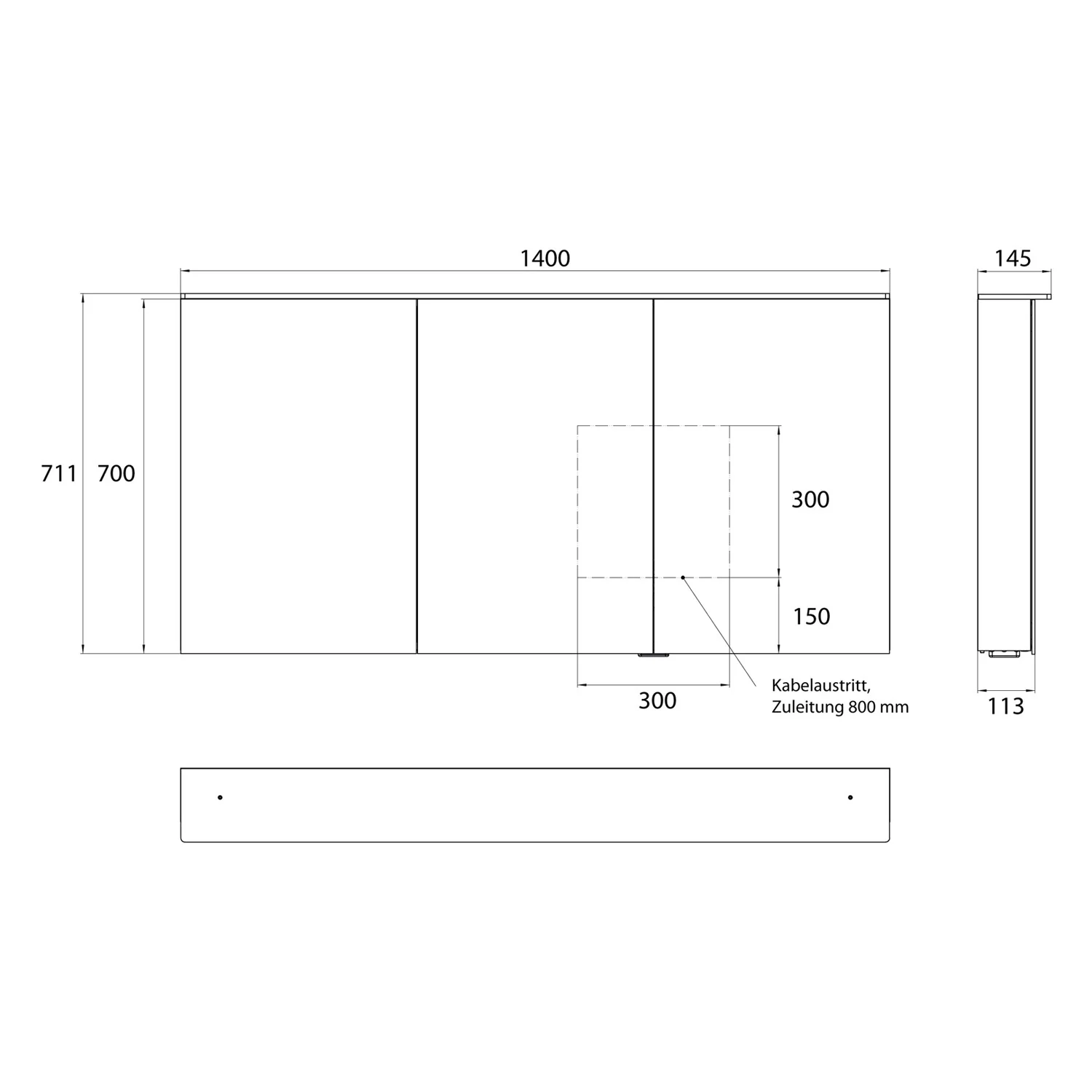 Emco flat 2 Design LED-Lichtspiegelschrank 140 cm, mit Lichtsegel, 3 Türen Bild 5