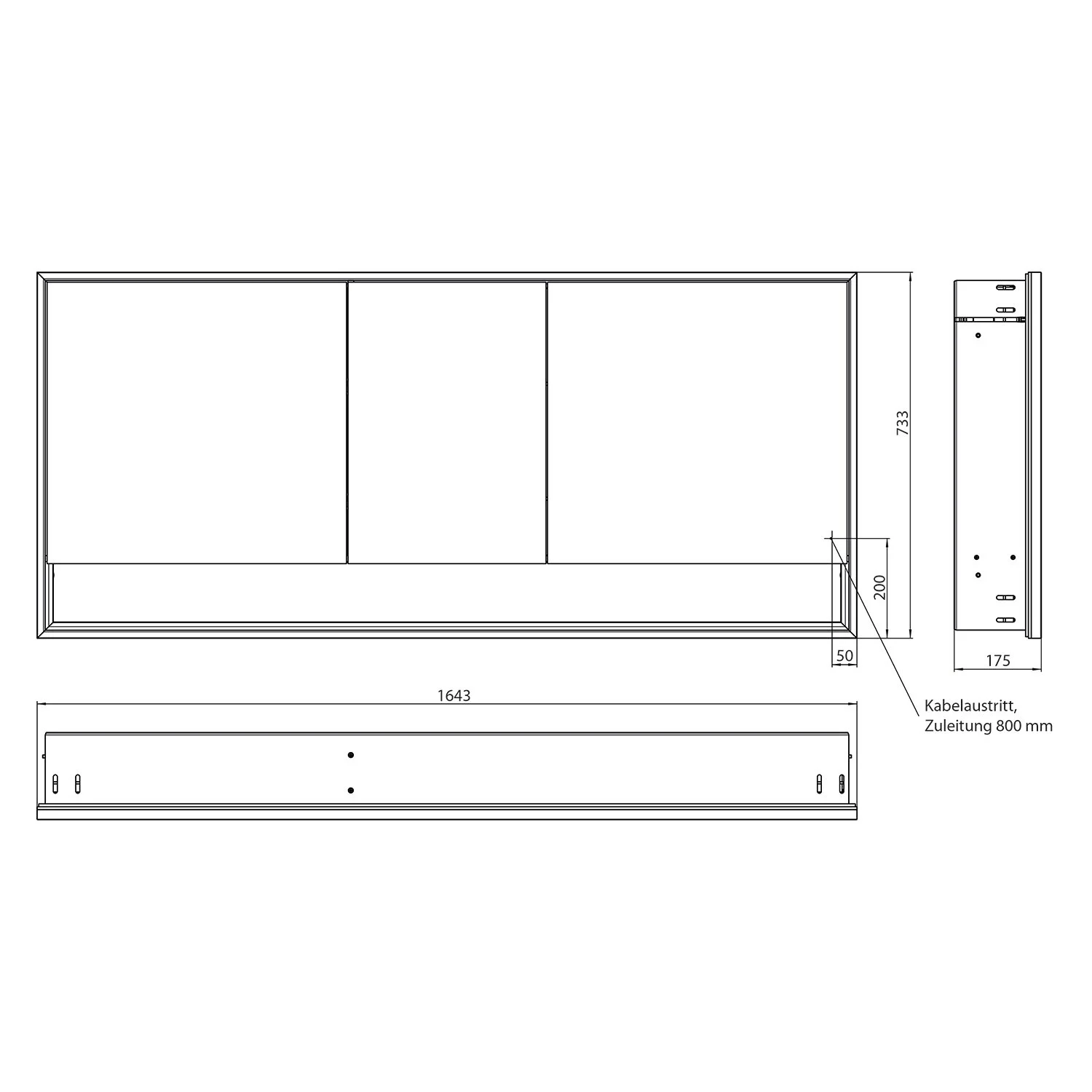 Rysunek techniczny szafki lustrzanej z wymiarami, Emco