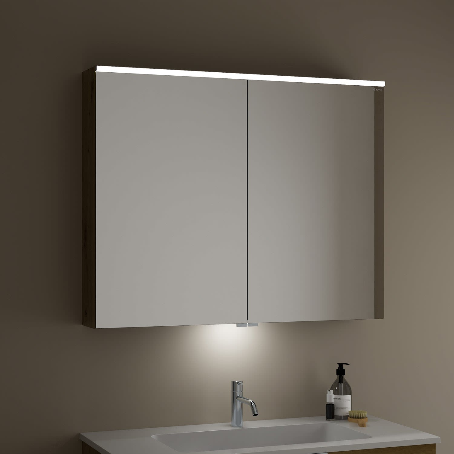 burgbad Eqio Spiegelschrank mit LED-Aufsatzleuchte und LED-Waschtischbeleuchtung 100 cm SPGT100-F2009, Badmöbel, eiche dekor urban (Melamin)