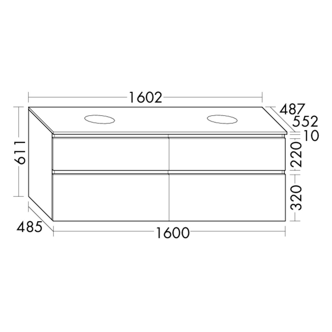 burgbad Lin20 Waschtischunterschrank mit Konsolenplatte 160 cm, 4 Auszüge, Beckenausschnitt links und rechts 4