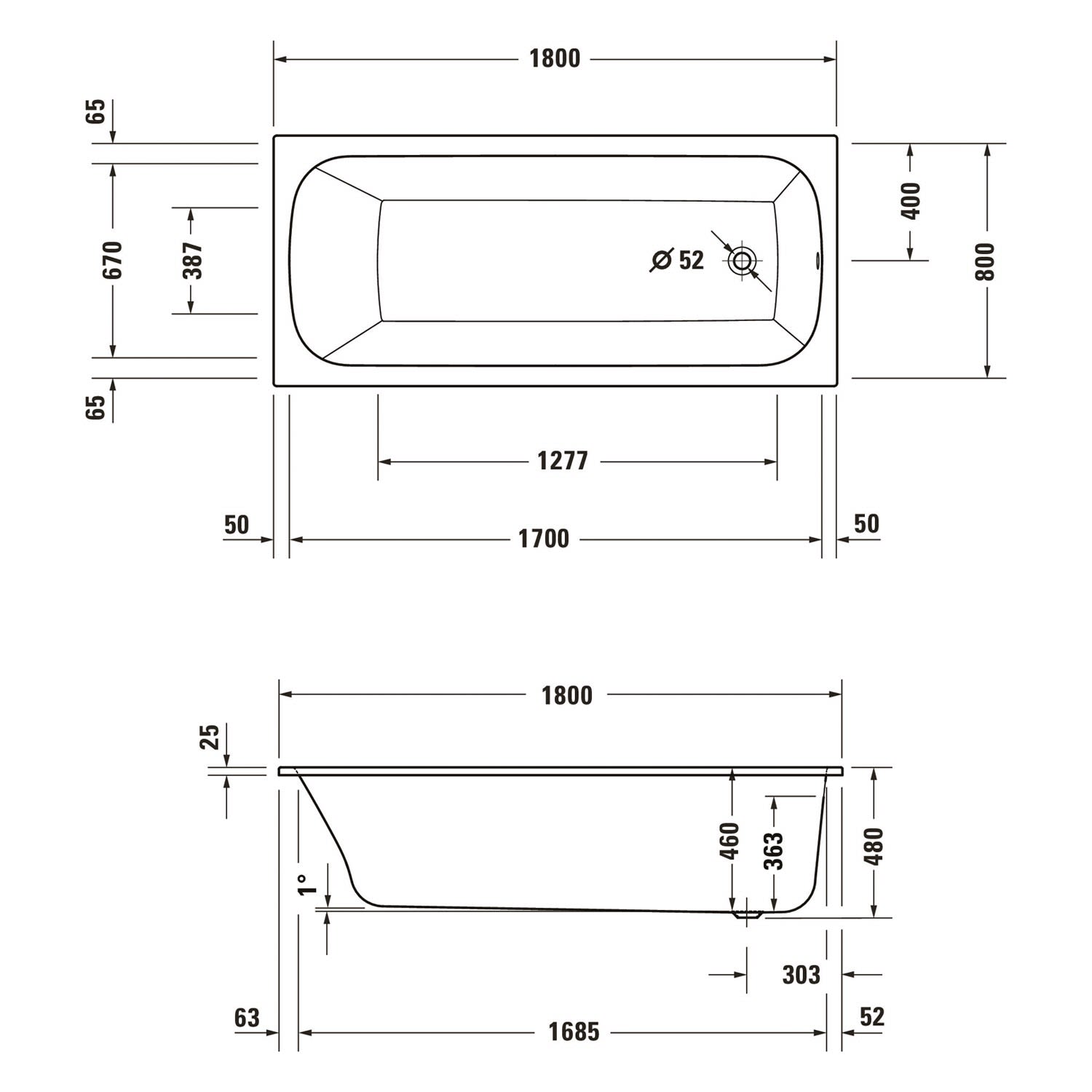 Duravit Qatego Rechteck-Badewanne 180 x 80 cm, Einbauversion 5
