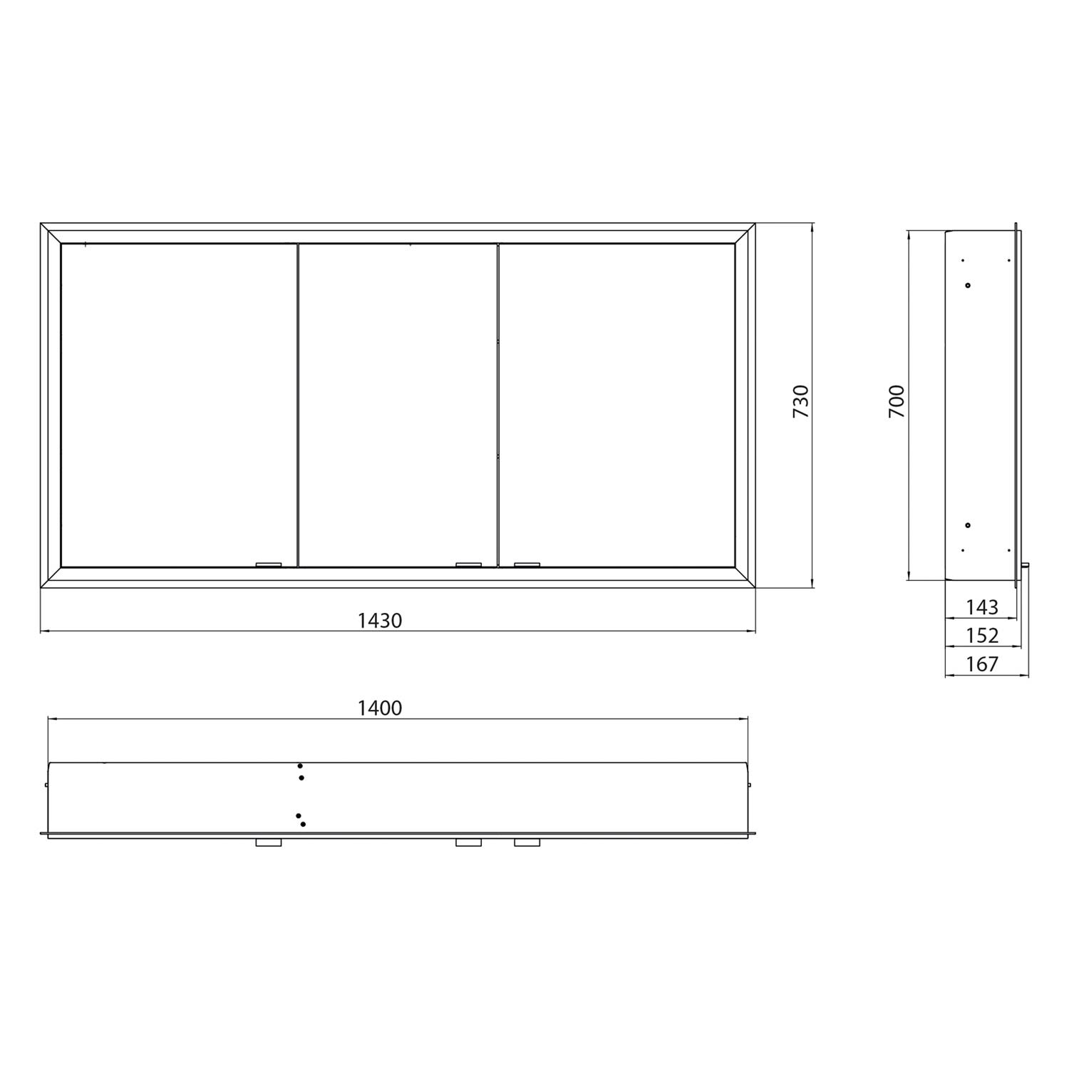 Emco Prime 949706297 Illuminated Recessed Mirror Cabinet 1400x730mm 3 Doors Aluminium/Mirror 4