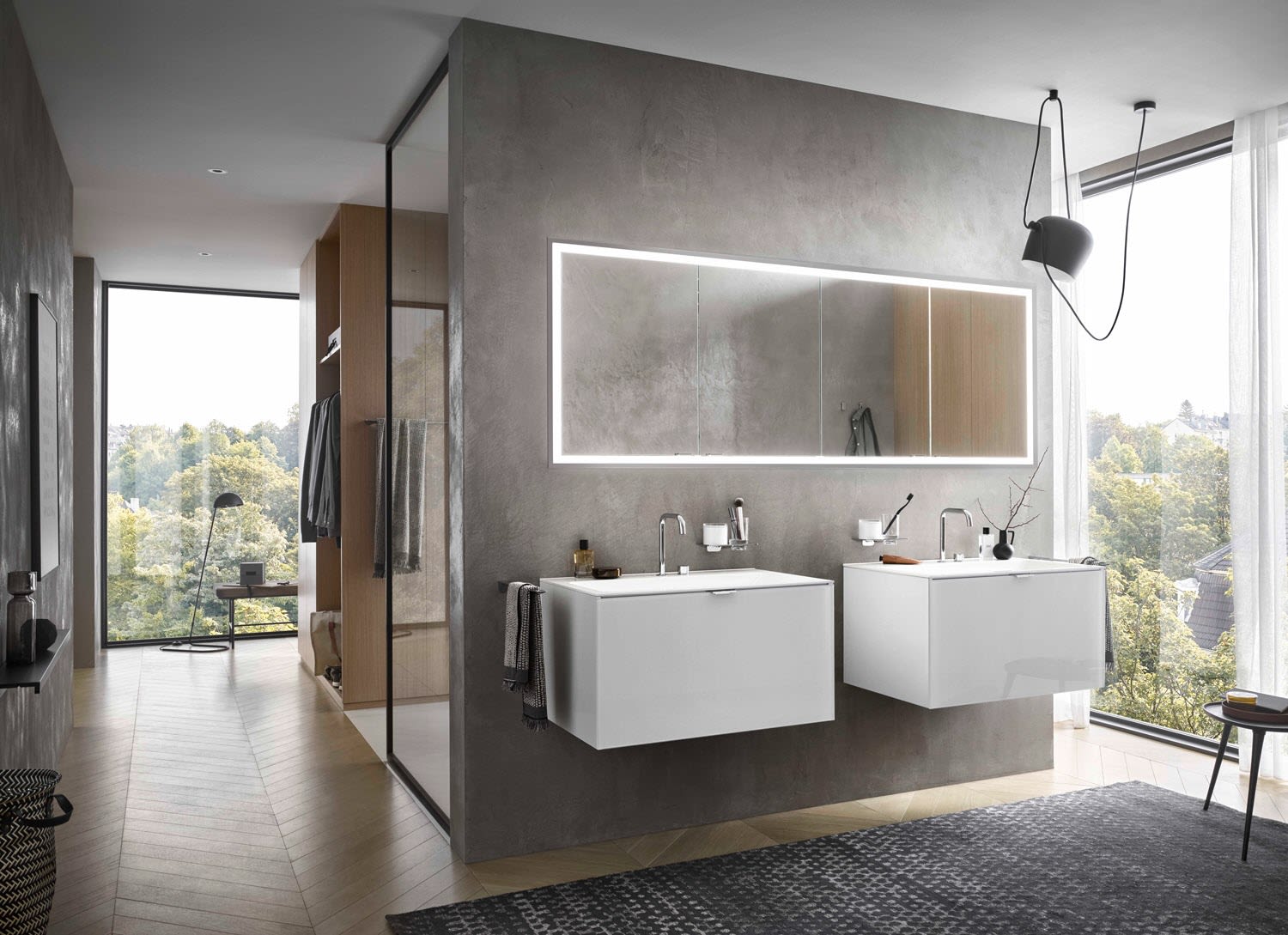 Emco Prime 949706297 Illuminated Recessed Mirror Cabinet 1400x730mm 3 Doors Aluminium/Mirror 3