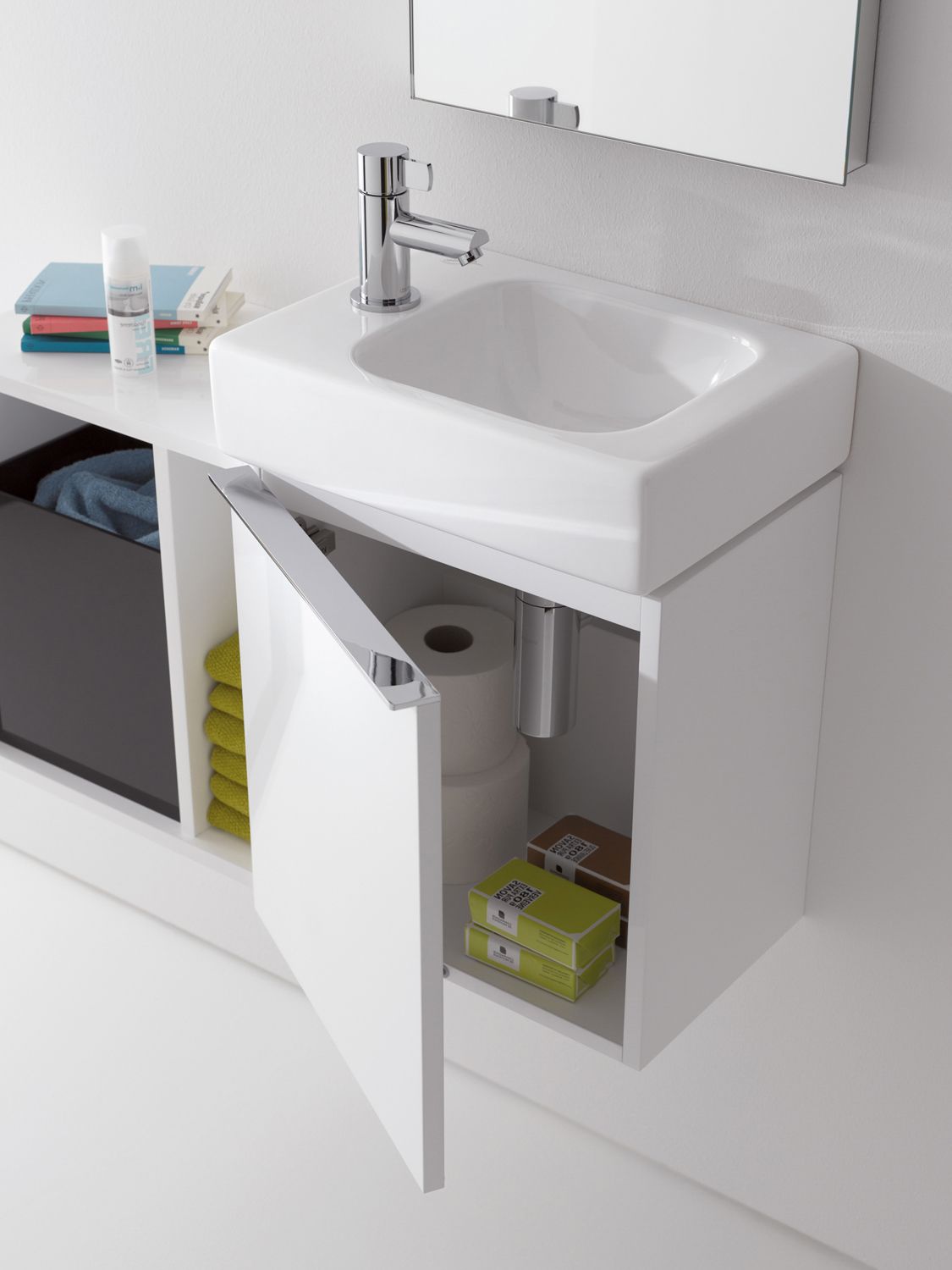 Geberit iCon lave-mains 502301JR1 37x41,5x27,9cm, porte 2000 , charnières à gauche, noyer/poignée lave mat 4