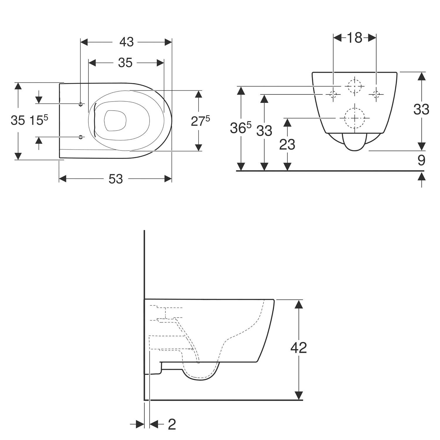 Geberit iCon wall WC 501661008 35,5x53cm, forme fermée, sans rebord, blanc KeraTect 3