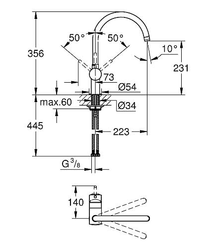 Grohe Minta mitigeur d'évier 32322002 chromé, double jet extractible, bec en U 6