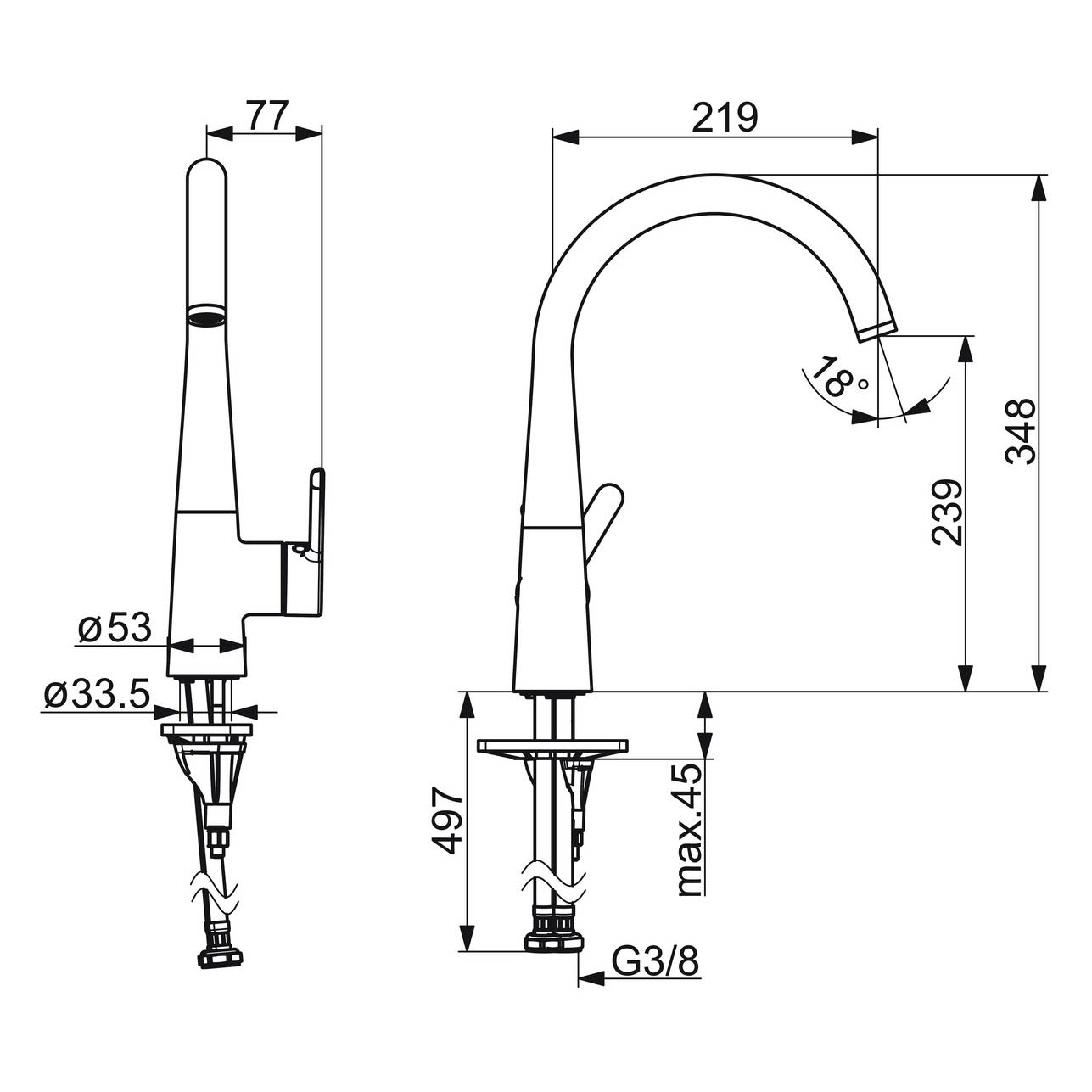 Robinet de cuisine Hansa Hansadesigno Style 51012283 côté levier, pivotante , projection 219 mm, chromé 5