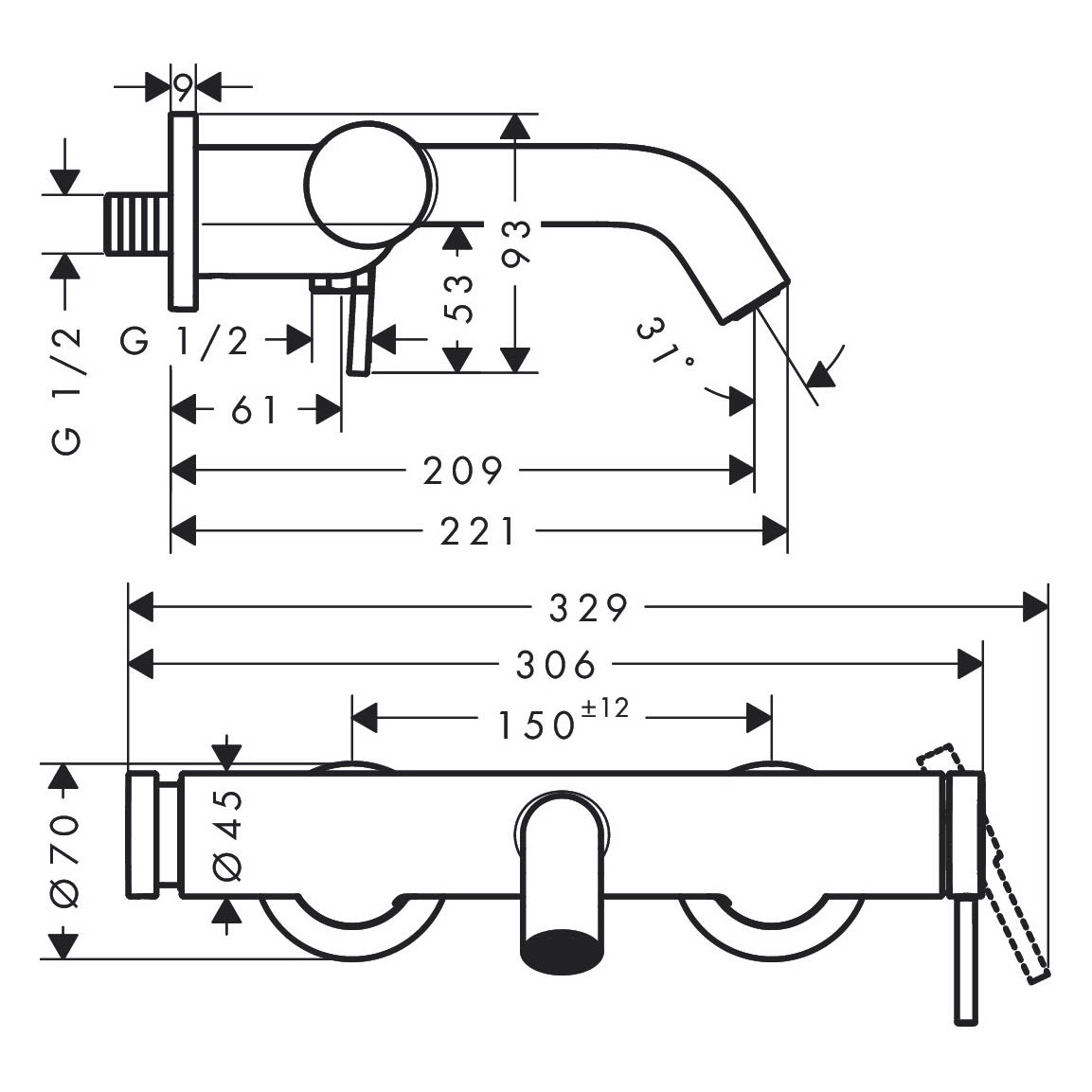 Hansgrohe Tecturis S mitigeur de bain 73422670 apparent, noir mat 3
