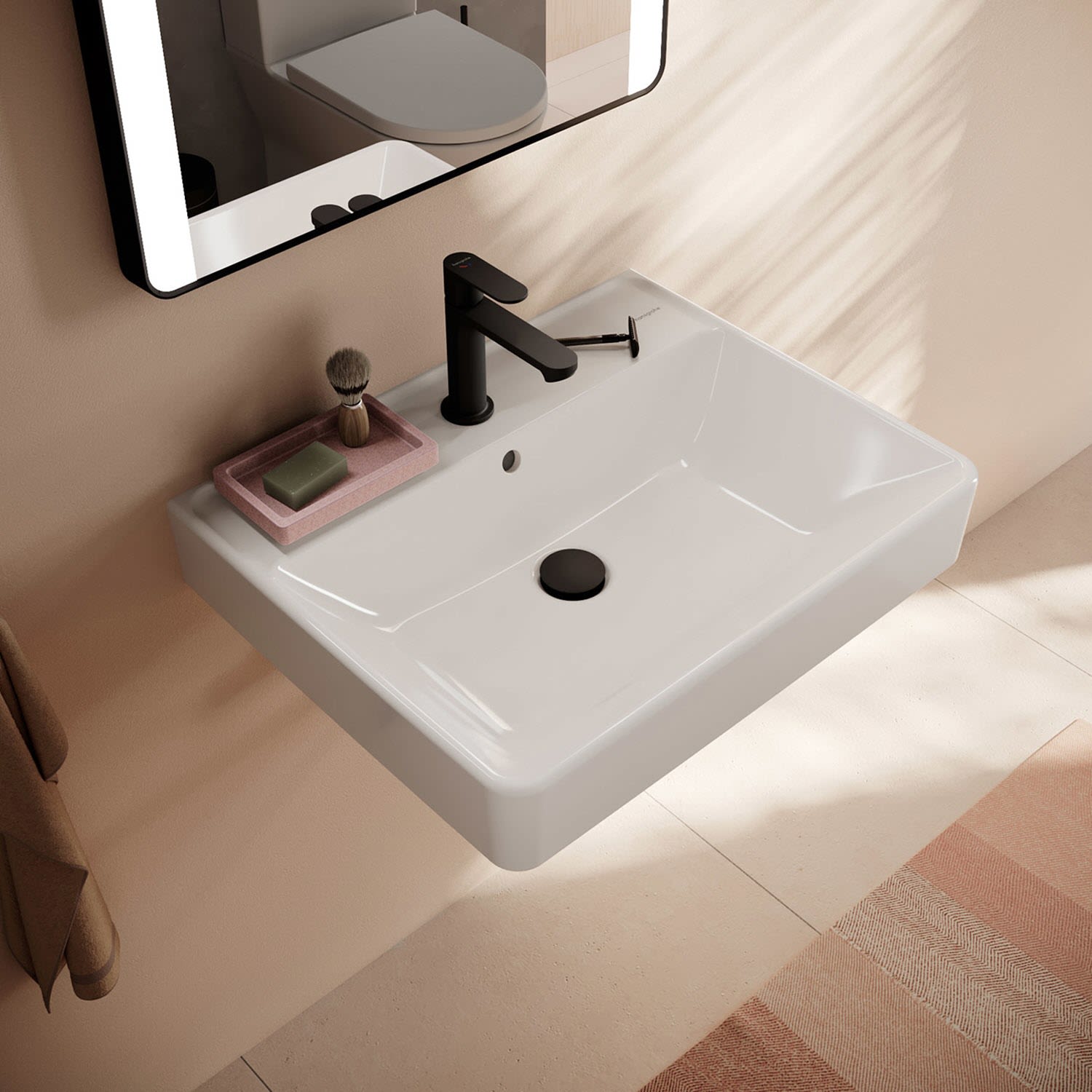 hansgrohe Xanuia Q Waschtisch 600/480 mit Hahnloch und Überlauf, SmartClean, Badkeramik, weiß 61010450