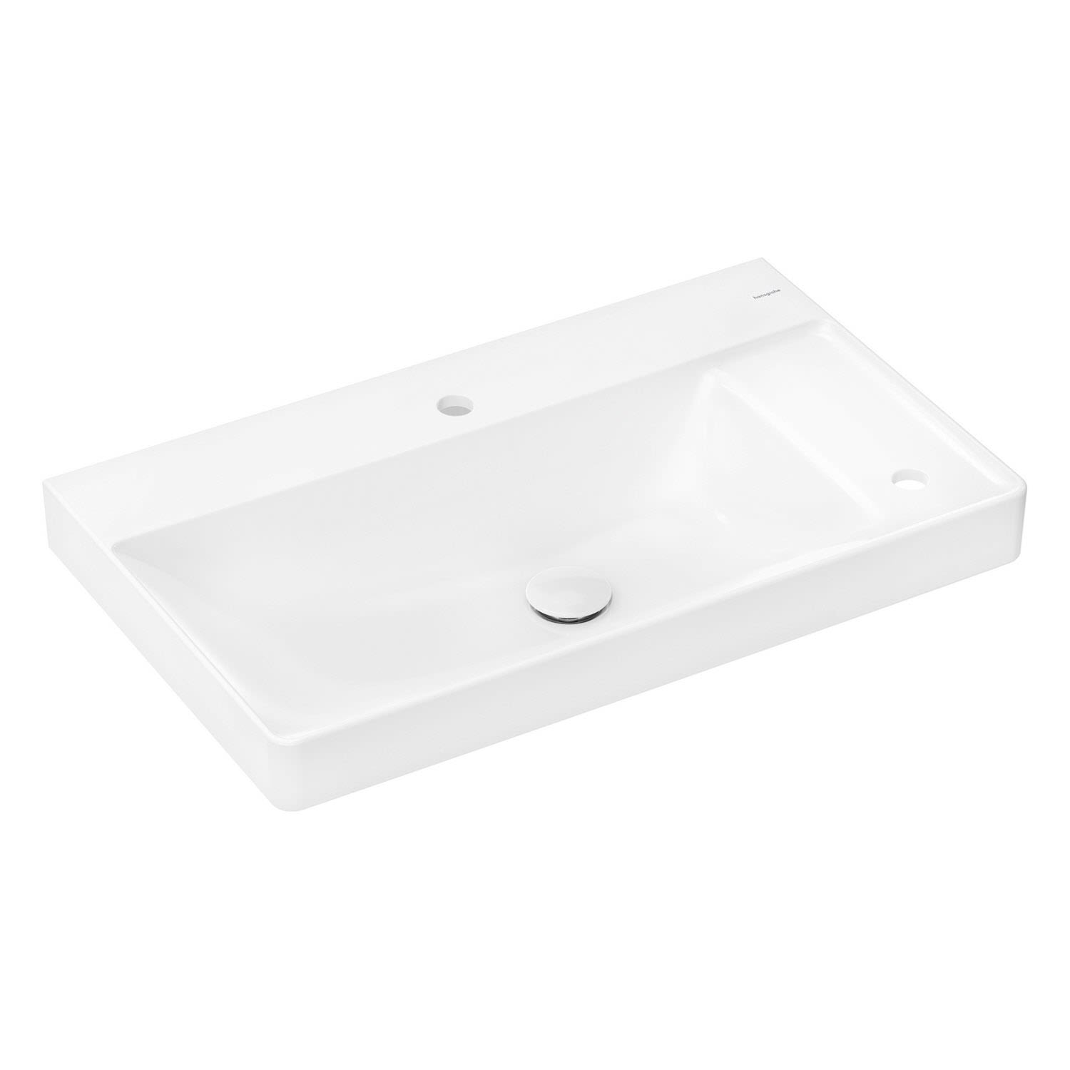 hansgrohe Xelu Q Waschbecken mit Ablage rechts 80 x 48 cm ungeschliffen, mit 2x 1 Hahnloch, Badkeramik, weiß 61025450