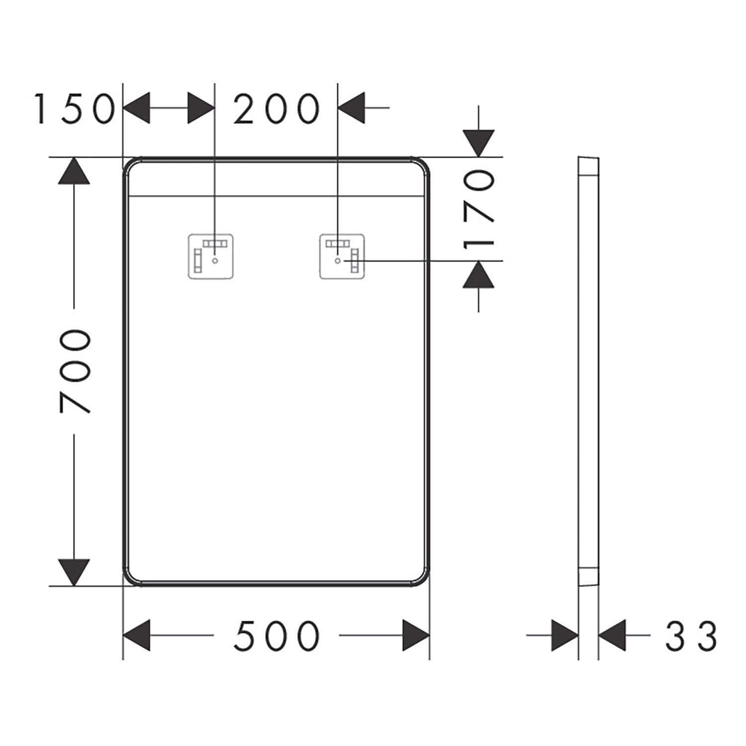 Hansgrohe Xarita Lite Q miroir 54956670 avec éclairage LED horizontal, noir mat, L 500 x H 700 x P 30 mm, 5 W 5