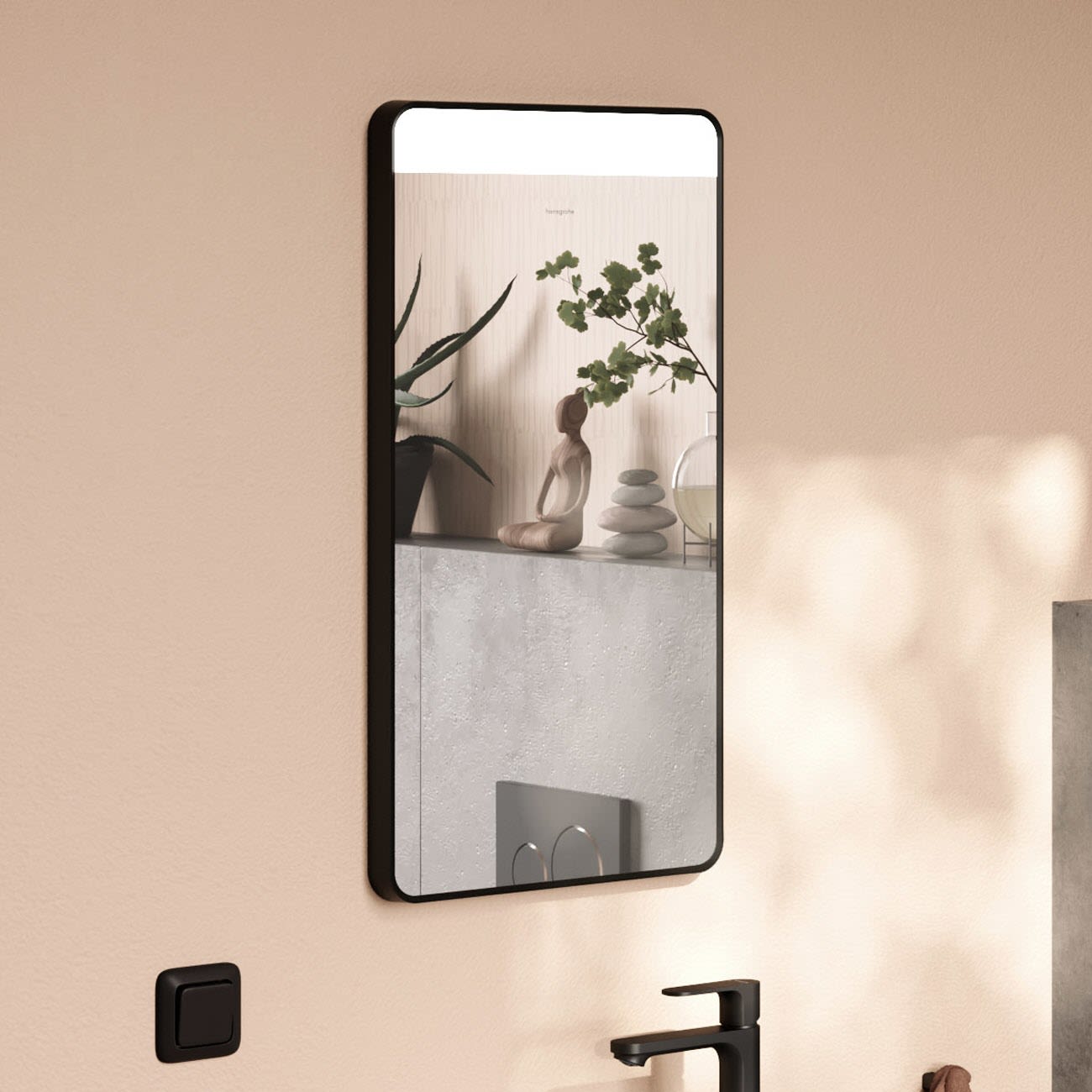 Hansgrohe Xarita Lite Q miroir 54955670 avec éclairage LED horizontal, noir mat, L 360 x H 700 x P 30 mm, 4 W