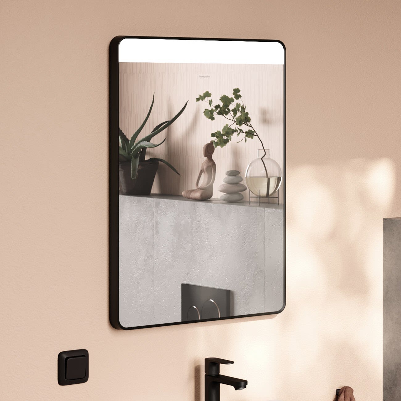 Hansgrohe Xarita Lite Q miroir 54956670 avec éclairage LED horizontal, noir mat, L 500 x H 700 x P 30 mm, 5 W 2