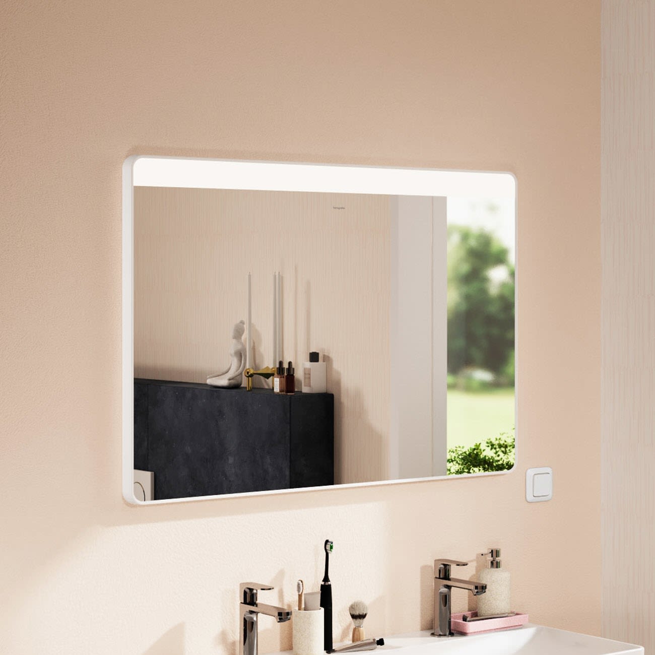 Hansgrohe Xarita Lite Q miroir 54959670 avec éclairage LED horizontal, noir mat, L 1000 x H 700 x P 30 mm, 10 W 5