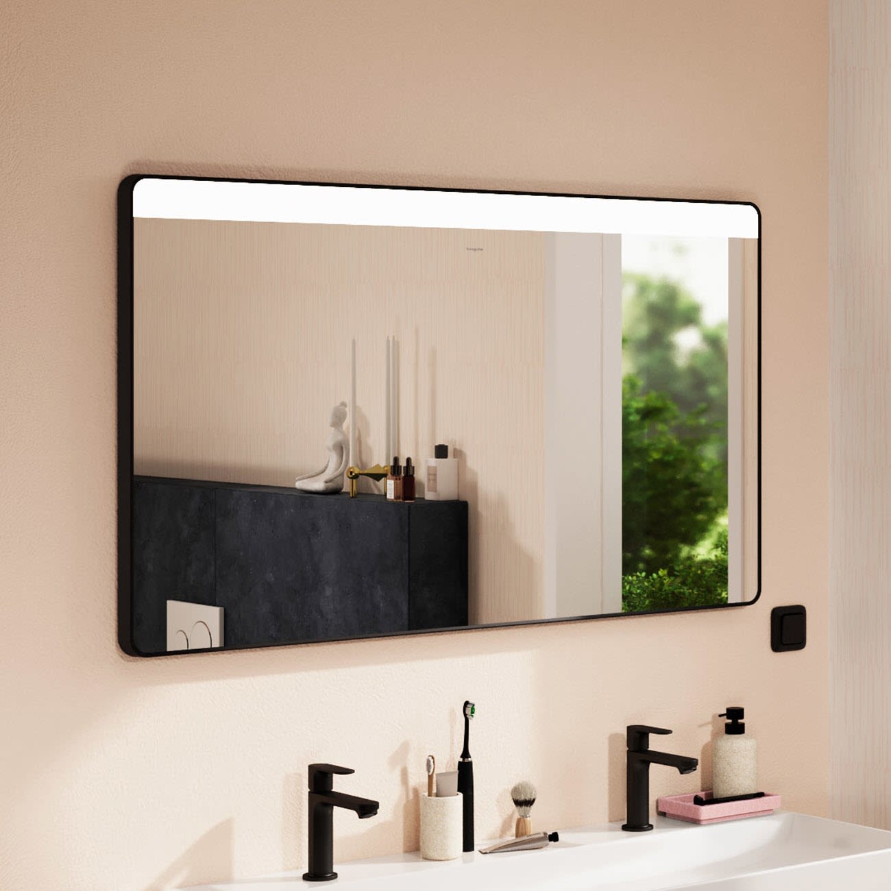 Hansgrohe Xarita Lite Q miroir 54960670 avec éclairage LED horizontal, noir mat, L 1200 x H 700 x P 30 mm, 12 W