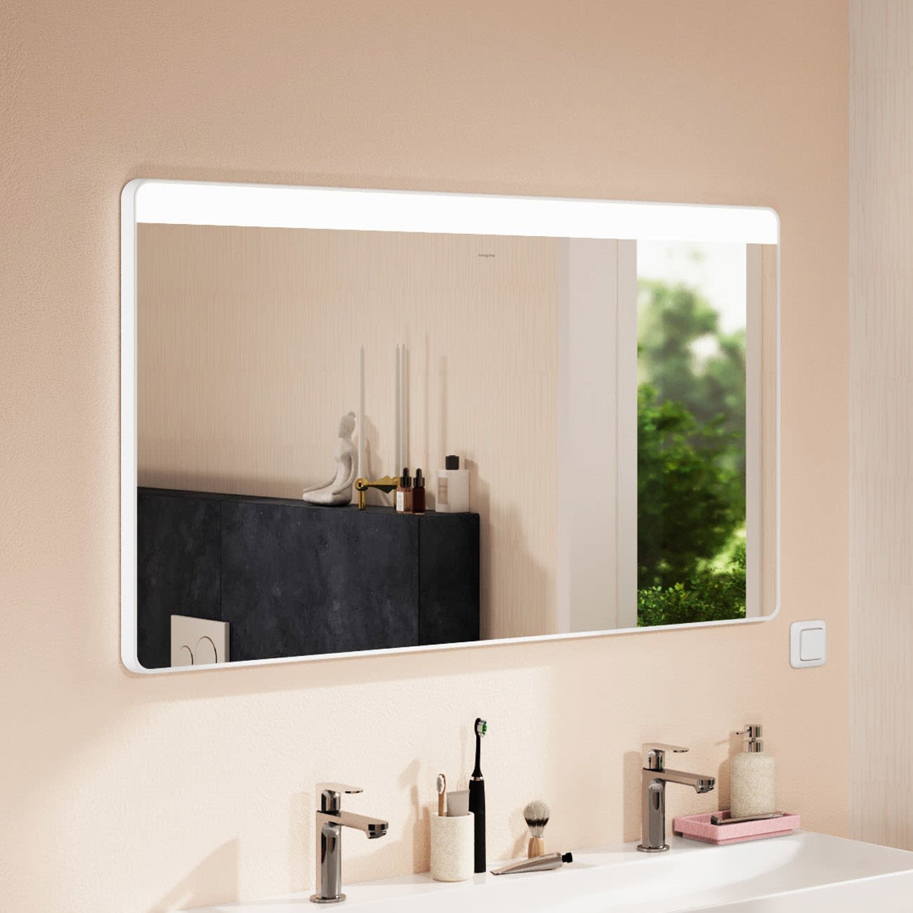 Hansgrohe Xarita Lite Q miroir 54960700 avec éclairage LED horizontal, blanc mat, L 1200 x H 700 x P 30 mm, 12 W 2
