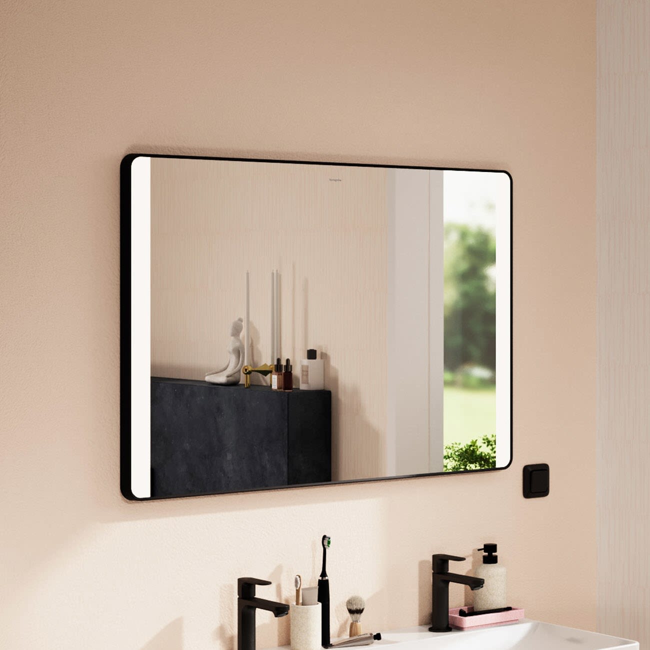 Hansgrohe Xarita Lite Q miroir 54964670 avec éclairage latéral LED, noir mat, L 1000 x H 700 x P 30 mm, 14 W