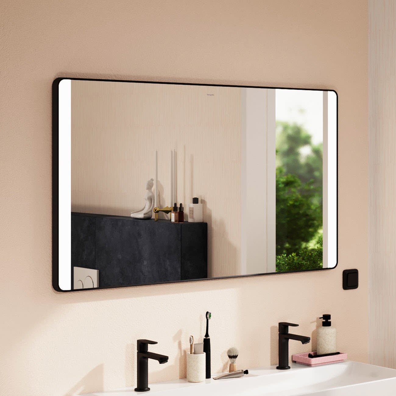 Hansgrohe Xarita Lite Q miroir 54965670 avec éclairage latéral LED, noir mat, L 1200 x H 700 x P 30 mm, 14 W