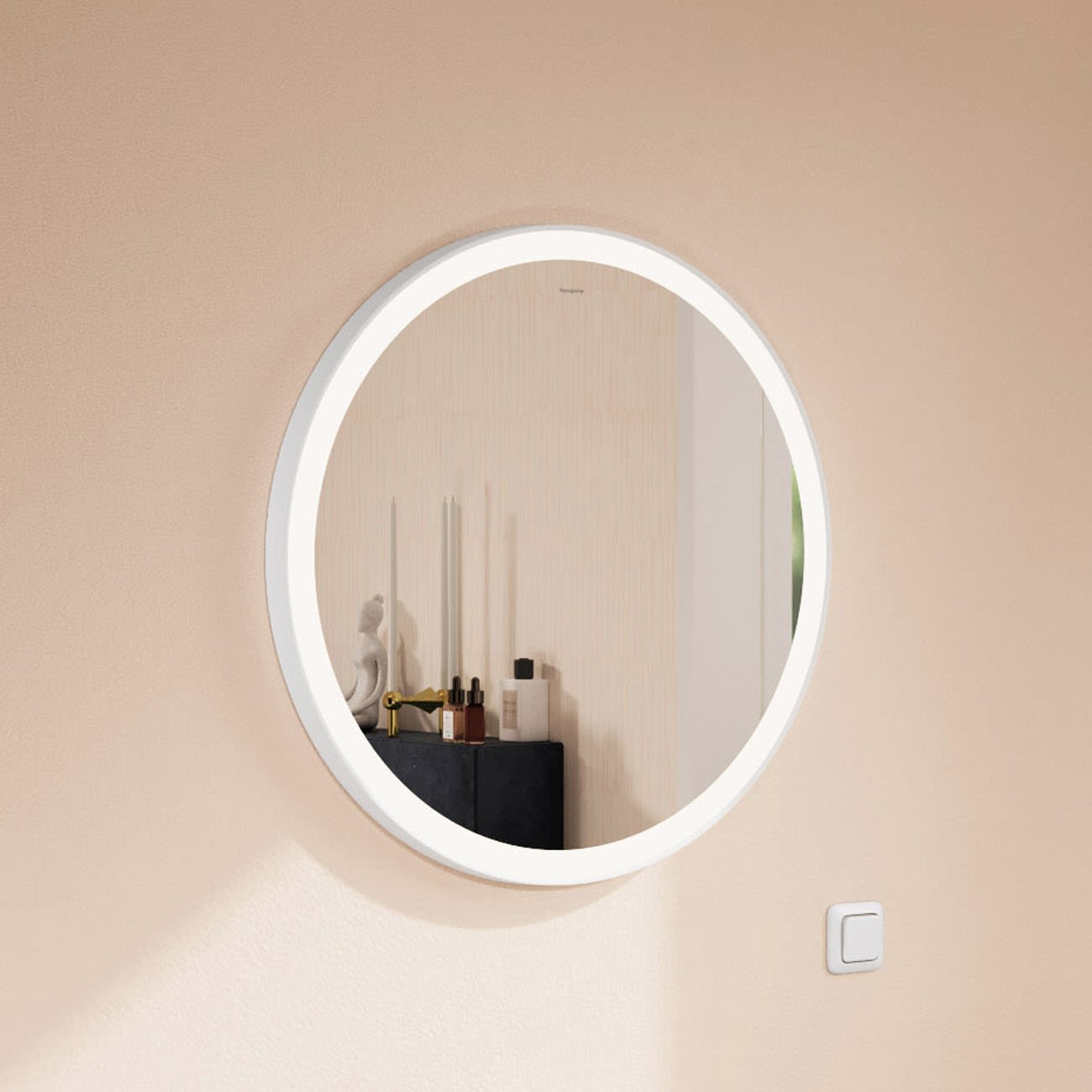Hansgrohe Xarita Lite Q miroir 54966700 avec éclairage LED rond, blanc mat, L 700 x H 700 x P 30 mm, 20 W 2