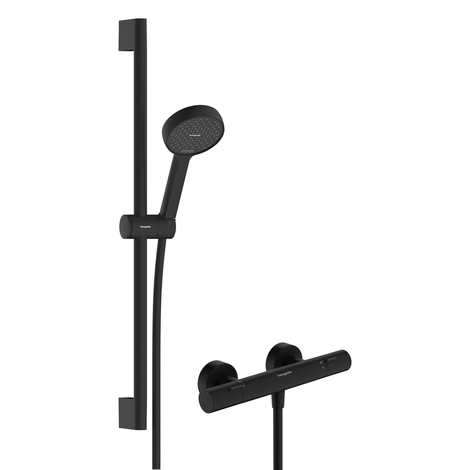 hansgrohe Activera Select S Brausesystem Aufputz 95 2jet EcoSmart mit Ecostat Fine und Brausestange 65 cm, Badarmaturen, mattschwarz 28876670