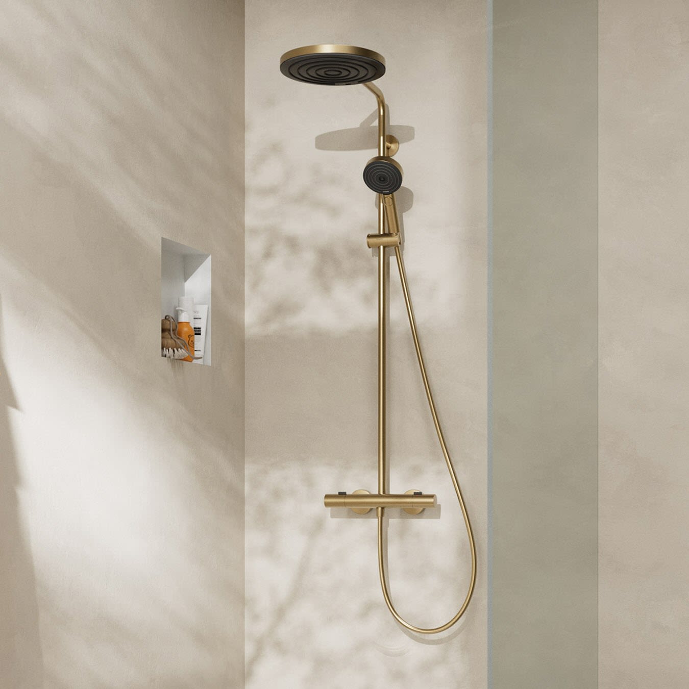 hansgrohe Pulsify S Puro Duschsystem 260 1 Strahlart wassersparend, mit Ecostat Fine und Duschkopf 3 Strahlarten, Badarmaturen, brushed bronze 24237140