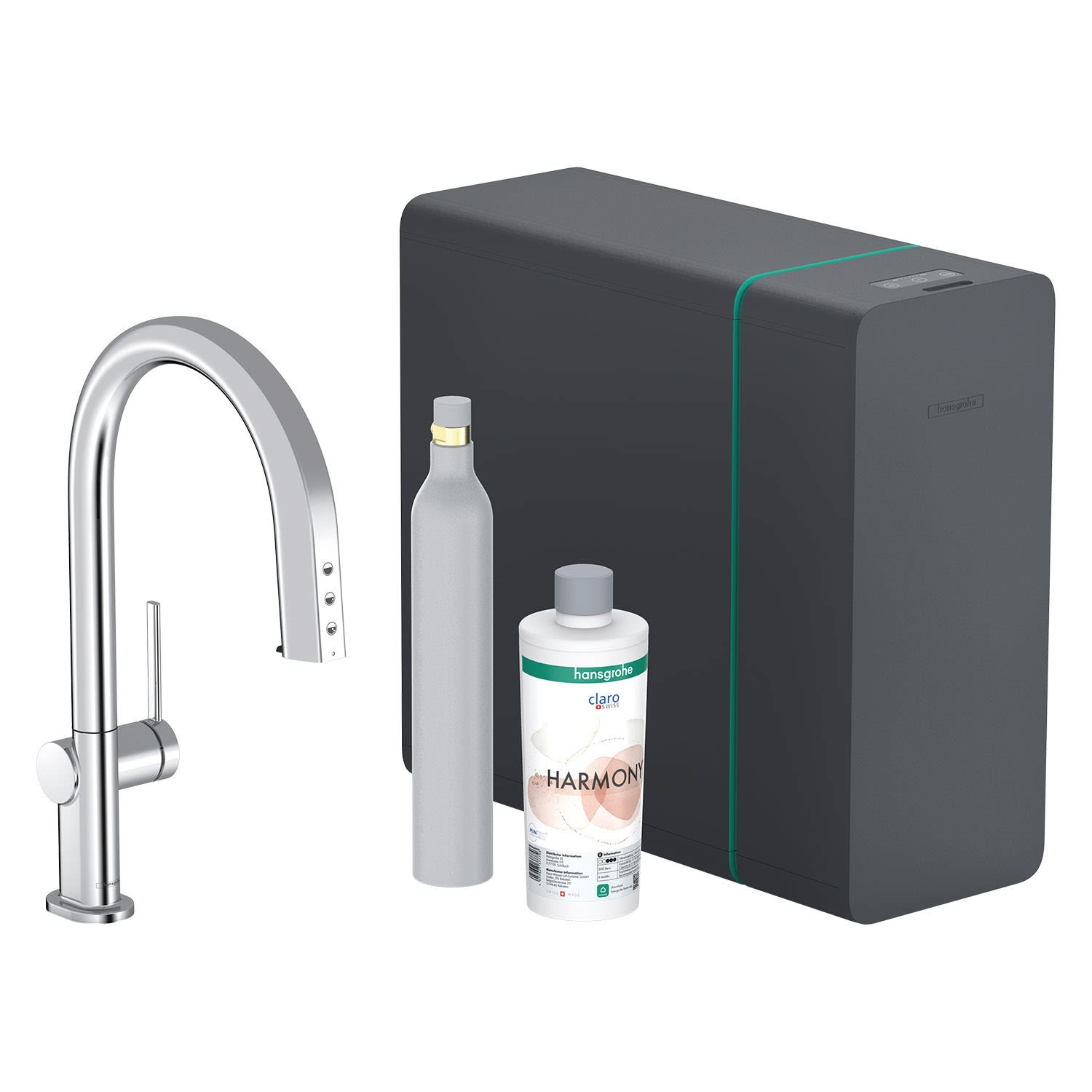 hansgrohe Aqittura M91 Filtersystem 210, Ausziehauslauf, 1jet, sBox, Starter Set, SodaSystem, Wasserfilter, chrom 76806000