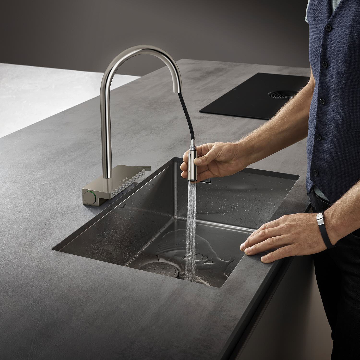 Hansgrohe Aquno Select M81 Mitigeur de cuisine 73831800 avec douchette extractible, 3jet, sBox, finition Inox 3