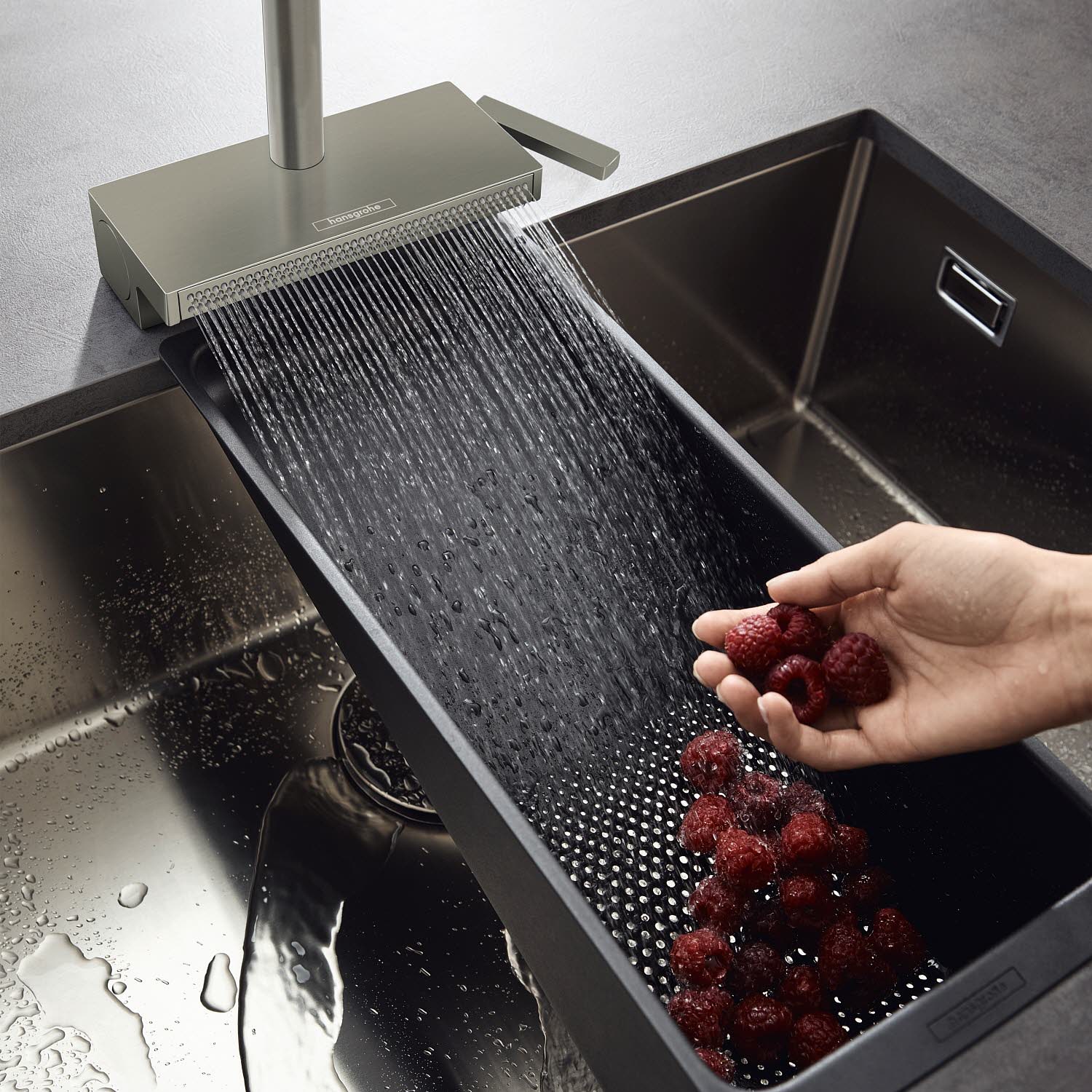 Hansgrohe Aquno Select M81 Mitigeur de cuisine 73831800 avec douchette extractible, 3jet, sBox, finition Inox 4
