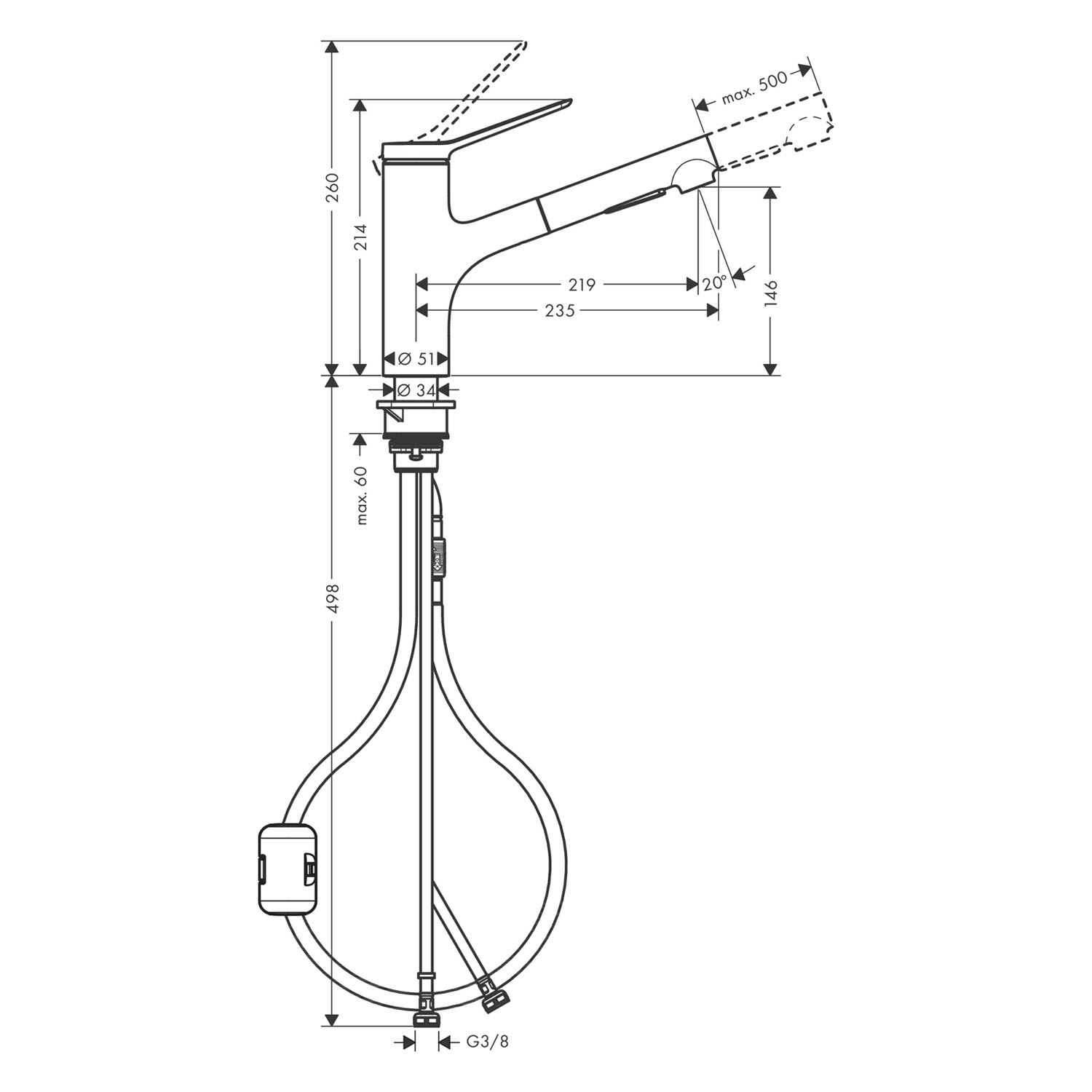 Hansgrohe Zesis M33 Einhebel-Küchenarmatur 150 mit Ausziehbrause, 2 Strahlarten 4