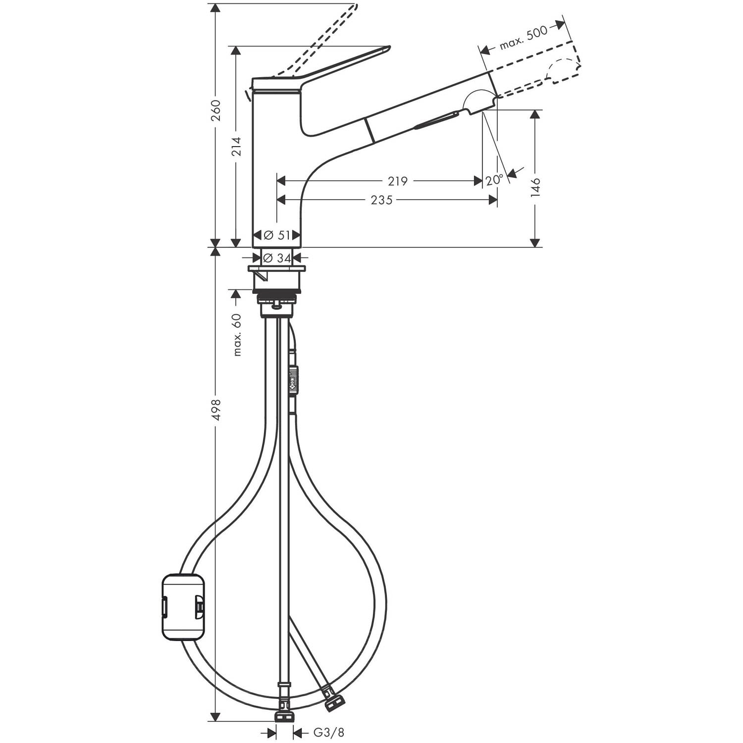 Hansgrohe Zesis M33 150 Küchenarmatur 74800670  Ausziehbrause, 2jet, schwarz matt 5